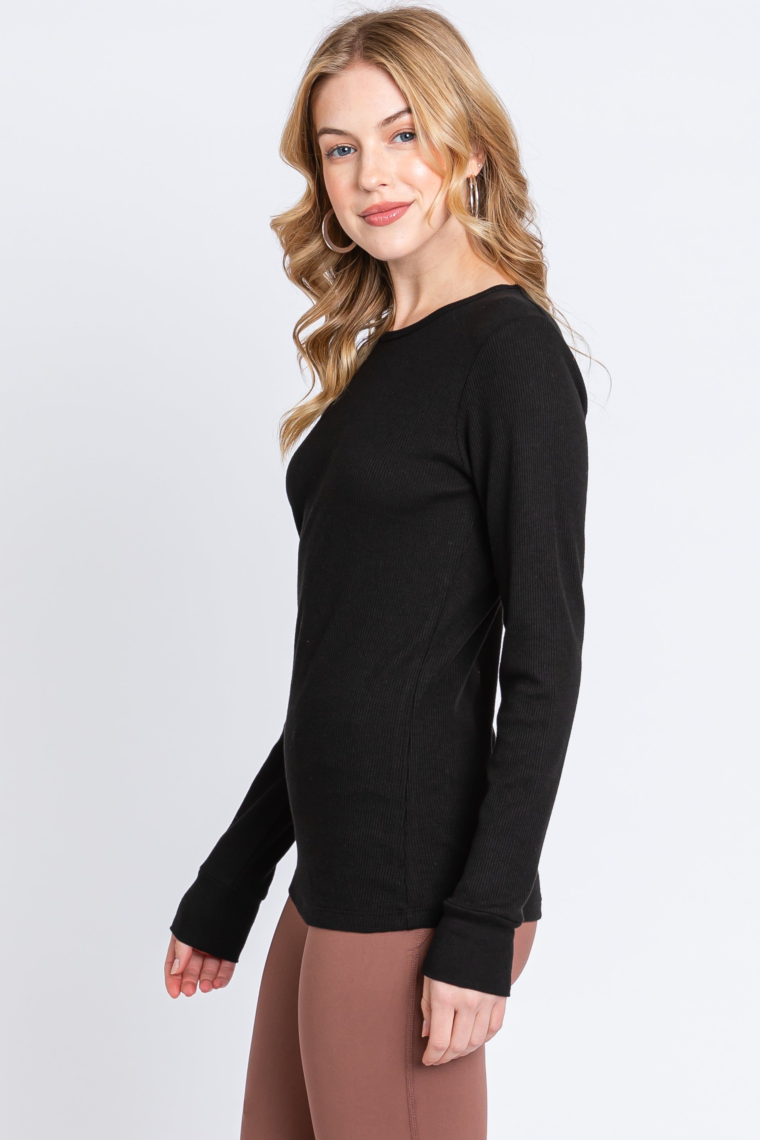 Black Knit Long Sleeve Round Hem Top sold by Pinkblush product image thumbnail 2