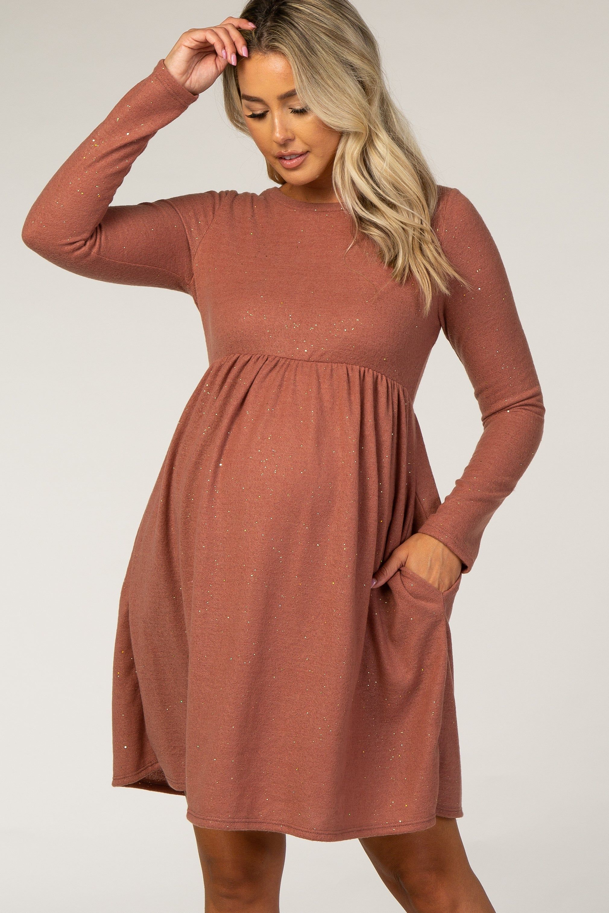 Rust Glitter Maternity Dress sold by Pinkblush product image thumbnail 2