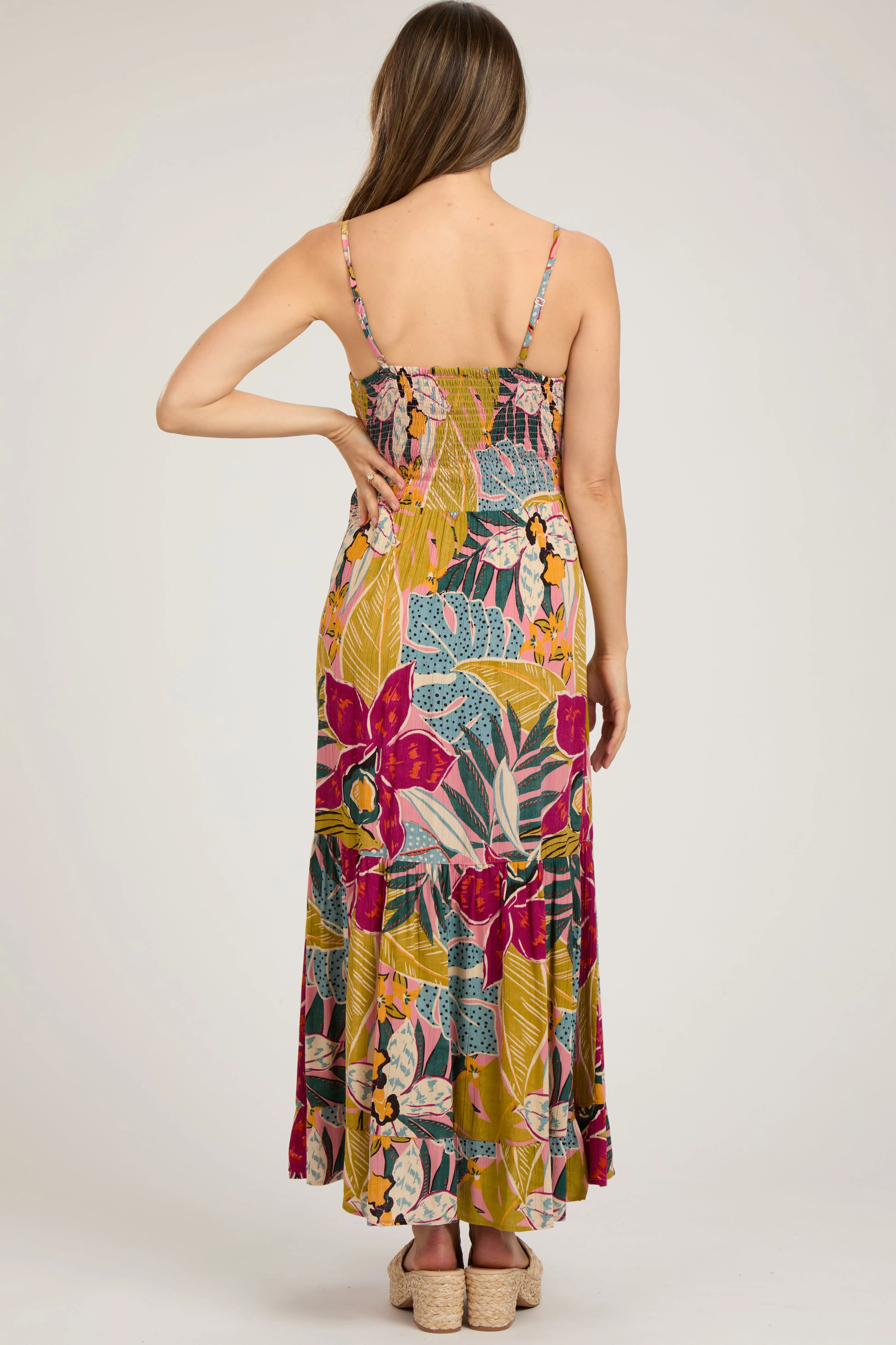 Multi-Color Floral V-Neck Front Knot Tiered Maternity Maxi Dress sold by Pinkblush product image thumbnail 3