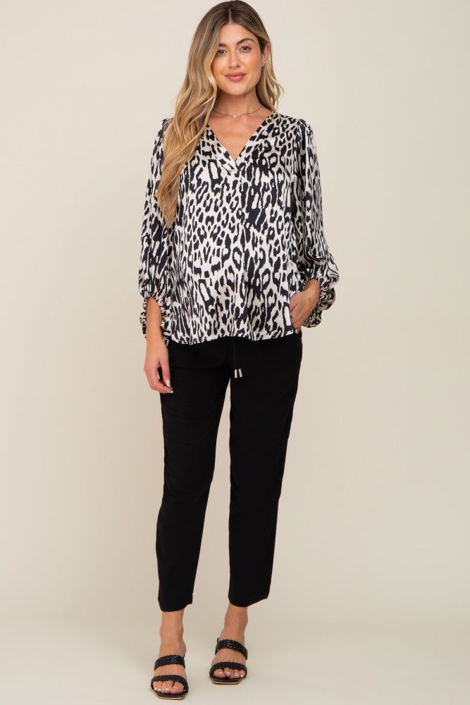 Black Animal Print Balloon Sleeve Maternity Top sold by Pinkblush product image thumbnail 4