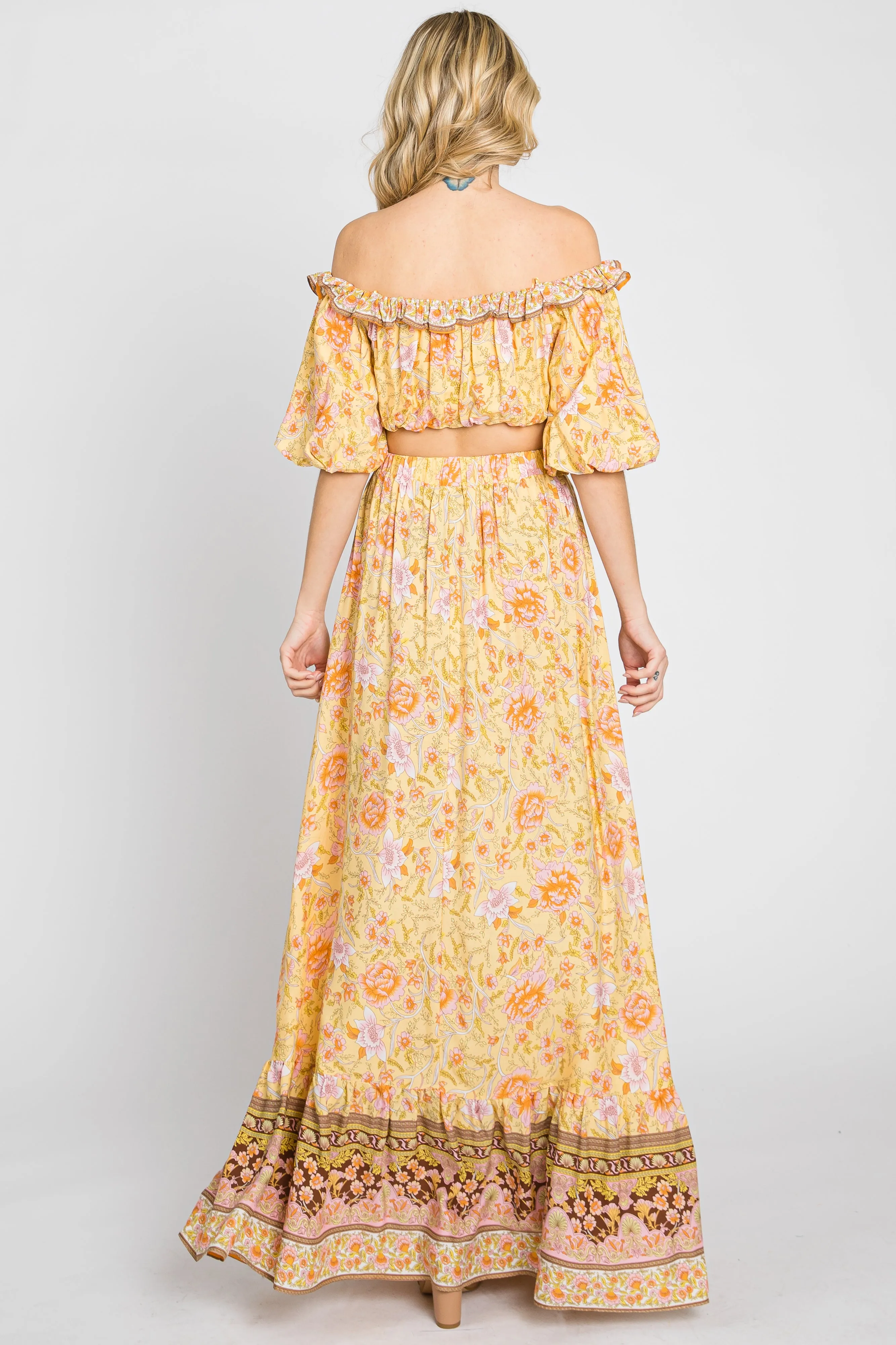 Yellow Floral Off Shoulder Maxi Skirt Set sold by Pinkblush product image thumbnail 3