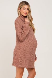 Mocha Turtleneck Maternity Sweater Dress sold by Pinkblush