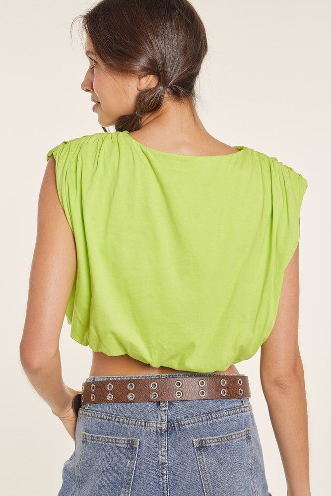 Lime Ruched Shoulder Bubble Hem Crop Top sold by Pinkblush product image thumbnail 3