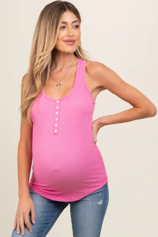 Pink Textured Button Accent Maternity Tank Top sold by Pinkblush