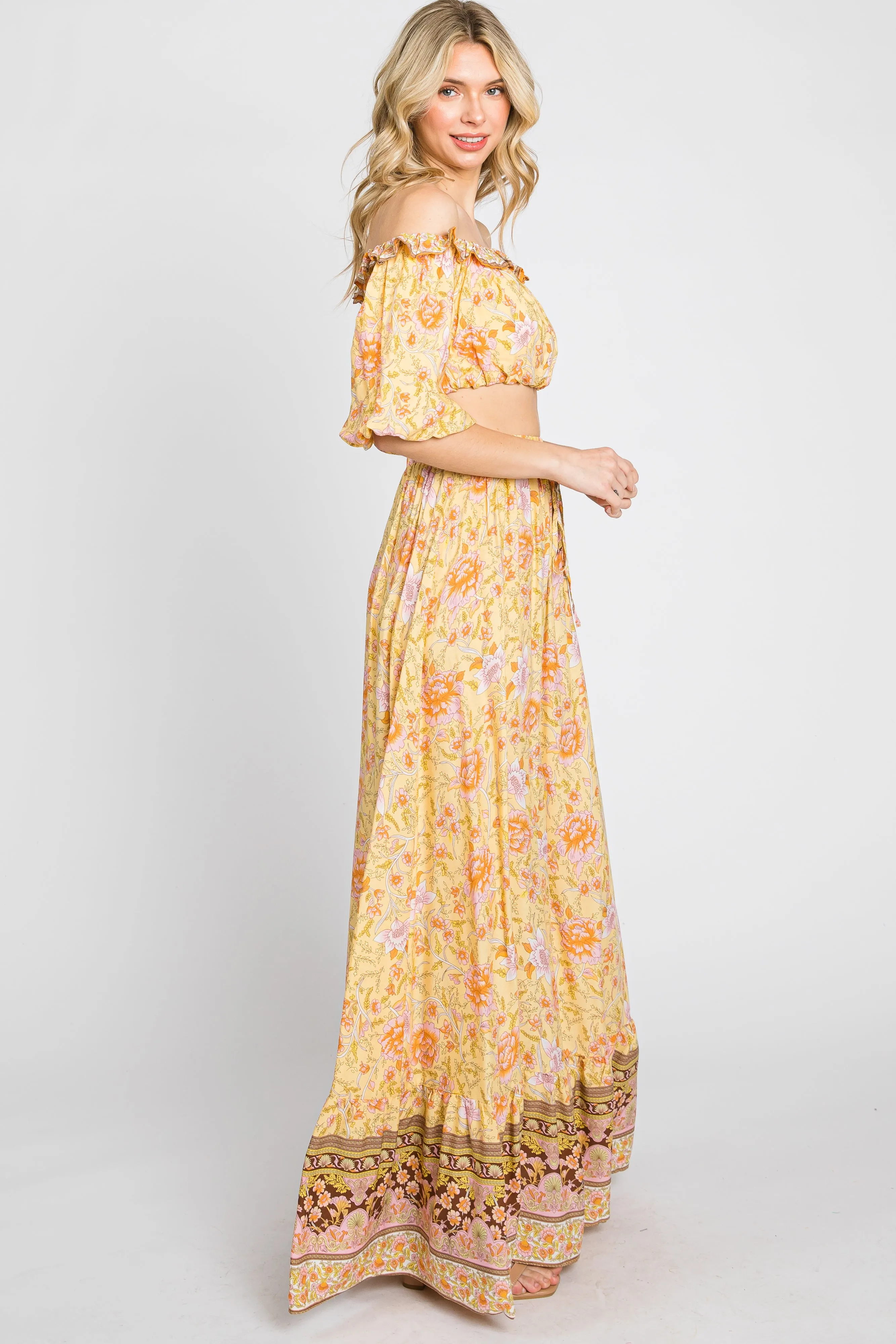 Yellow Floral Off Shoulder Maxi Skirt Set sold by Pinkblush product image thumbnail 2