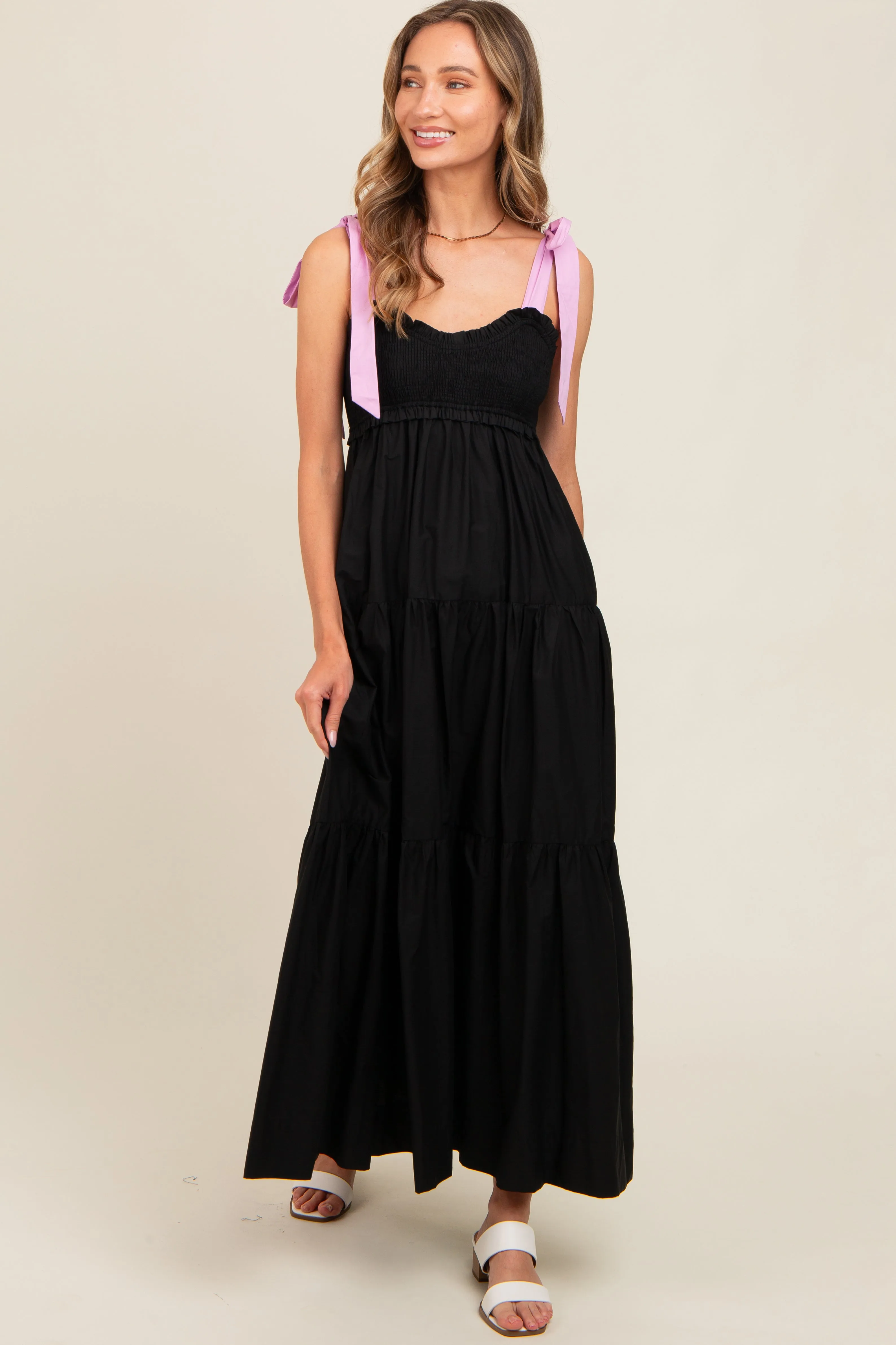 Black Contrast Shoulder Straps Maxi Dress sold by Pinkblush