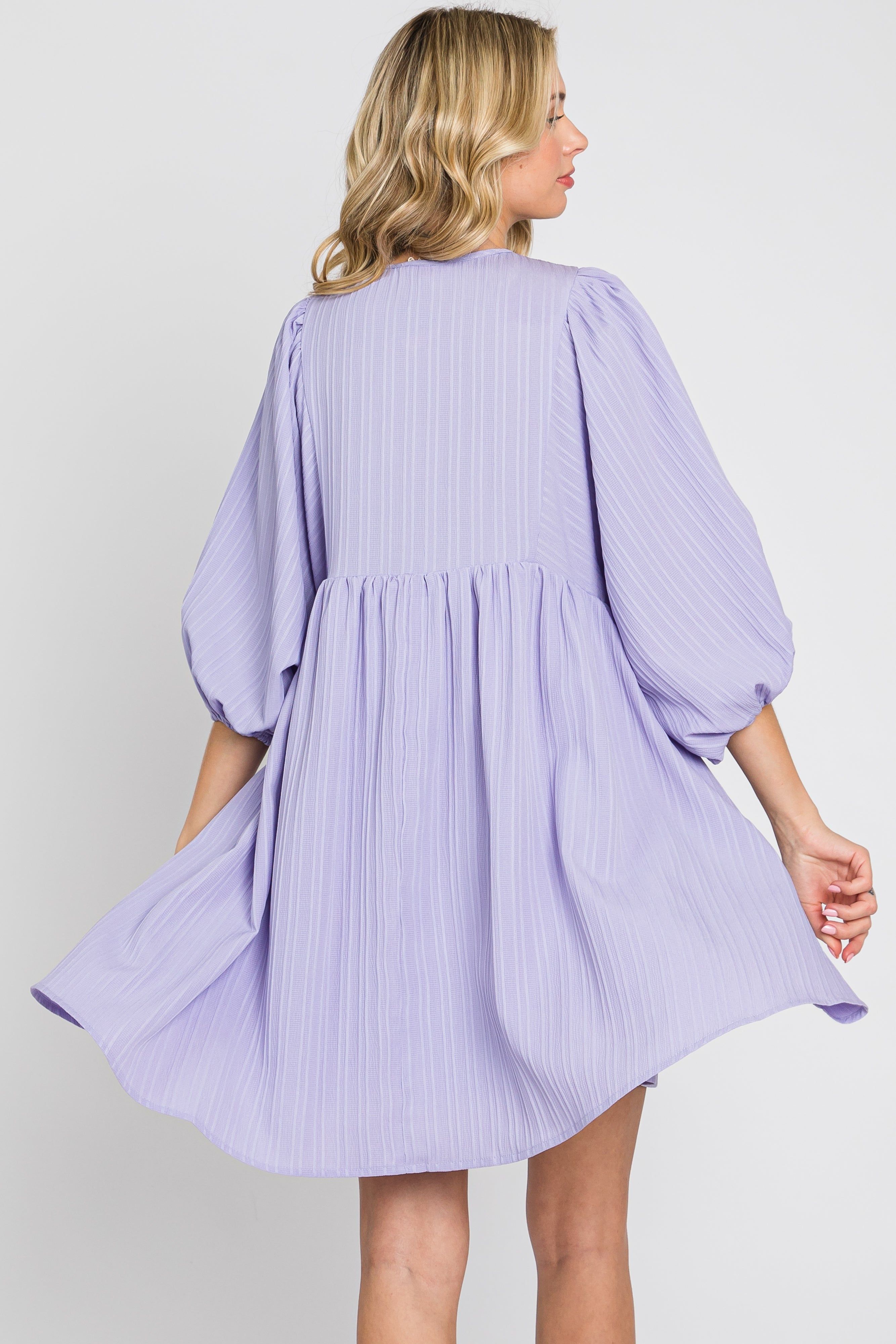 Lavender Textured Stripe Babydoll Dress sold by Pinkblush product image thumbnail 4
