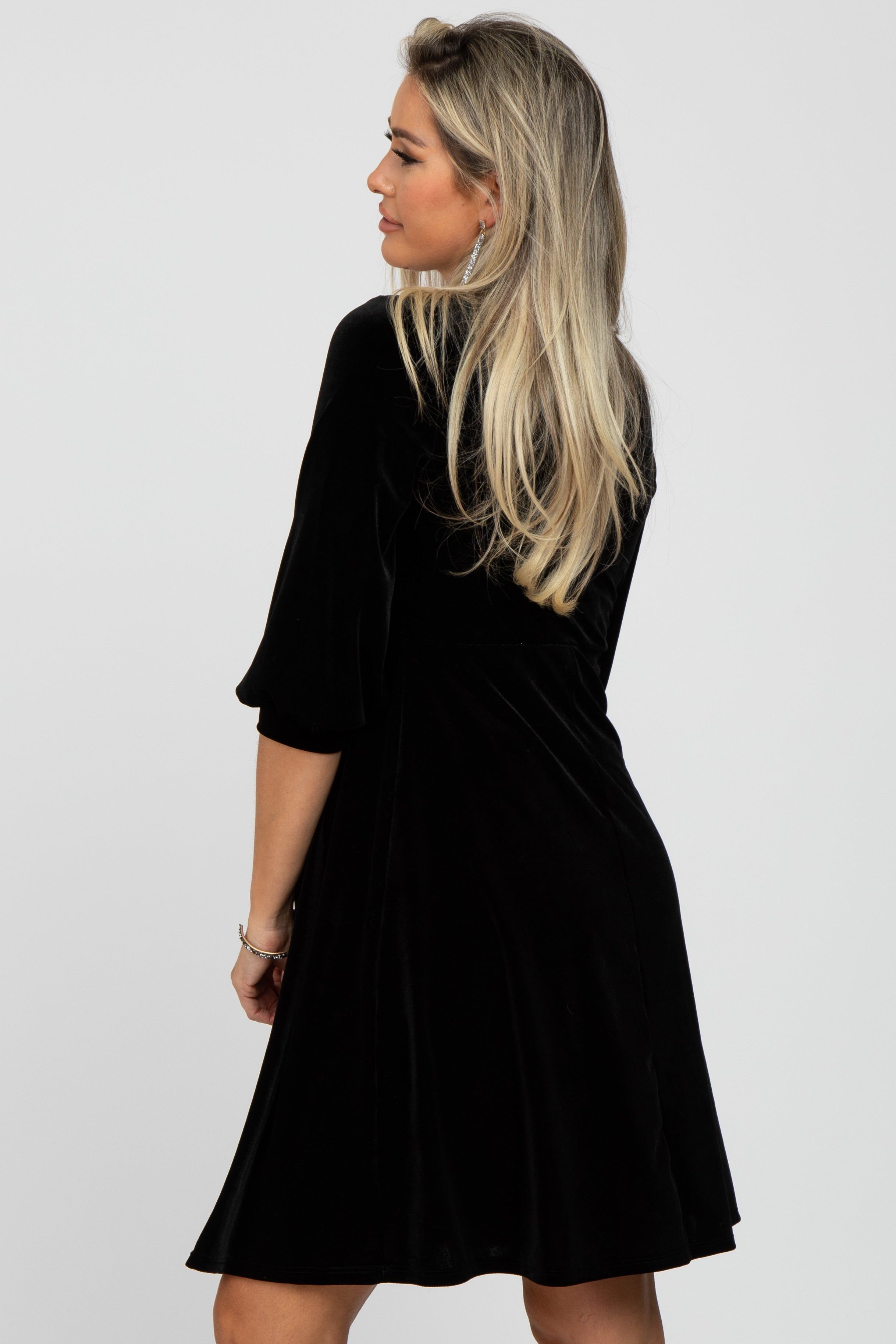 Black Velvet Wrap Front Babydoll Maternity Dress sold by Pinkblush product image thumbnail 2