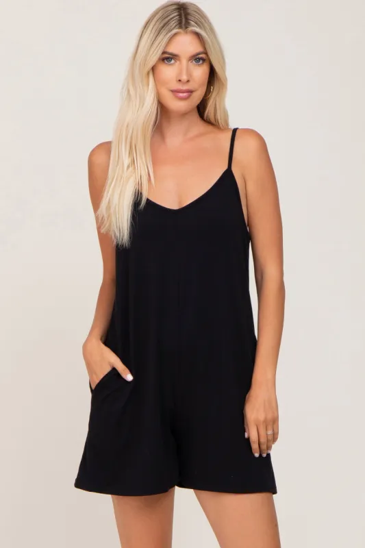 Black V-Neck Basic Romper sold by Pinkblush