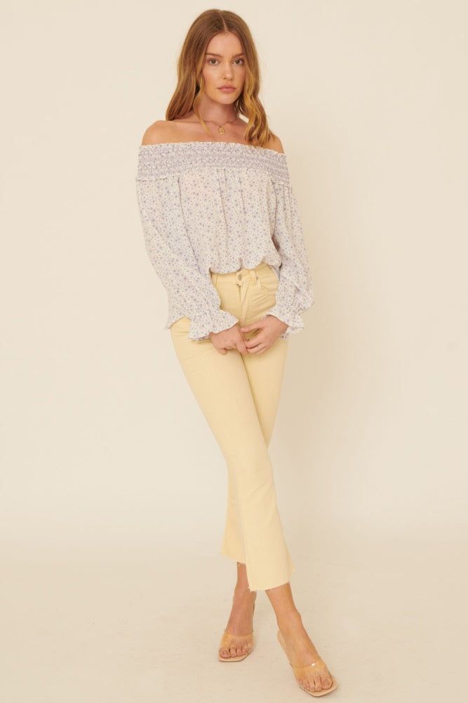 Lavender Floral Smocked Off Shoulder Relaxed Top sold by Pinkblush product image thumbnail 4