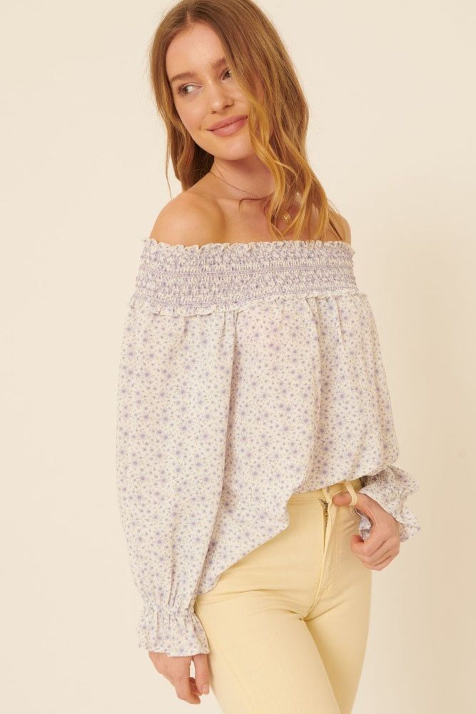 Lavender Floral Smocked Off Shoulder Relaxed Top sold by Pinkblush product image thumbnail 2