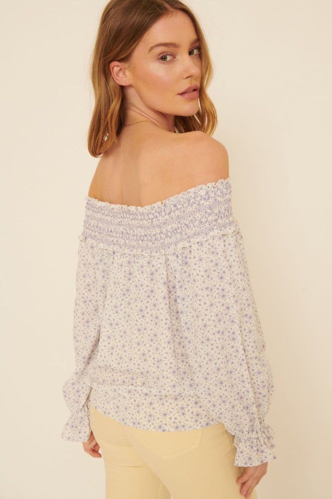 Lavender Floral Smocked Off Shoulder Relaxed Top sold by Pinkblush product image thumbnail 3