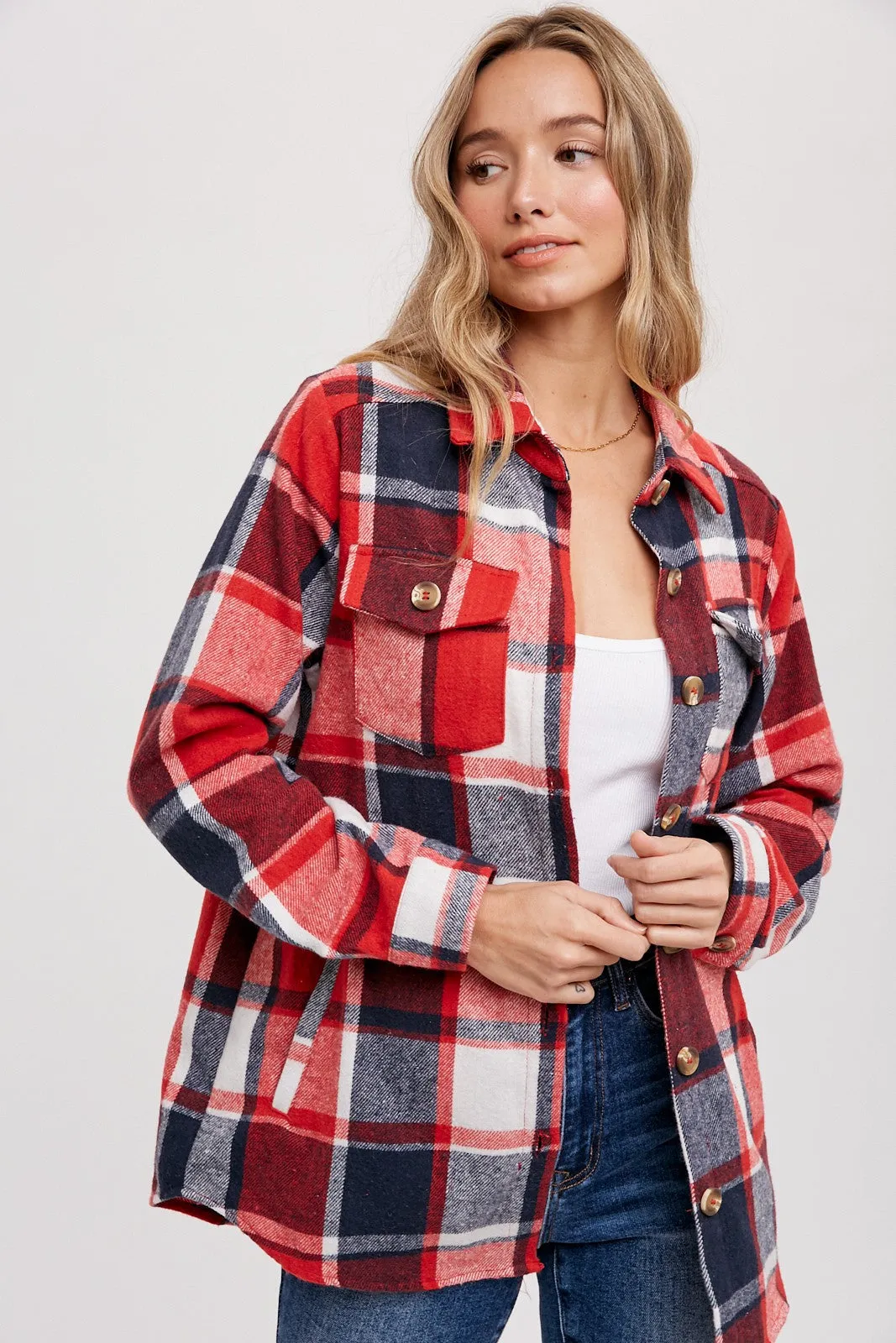 Red Plaid Shirt Jacket sold by Pinkblush product image thumbnail 2