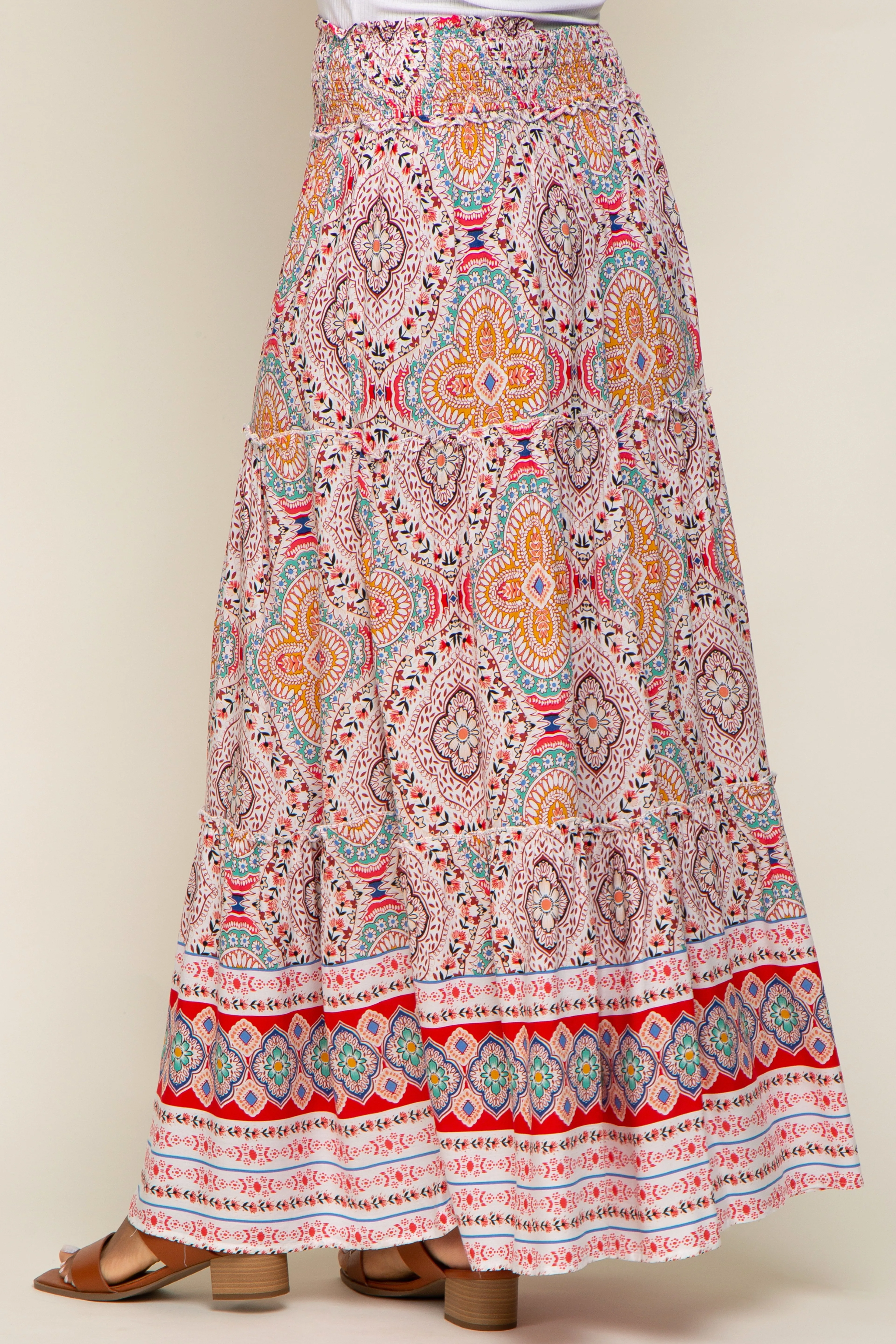 Red Printed Smocked Waist Maxi Skirt sold by Pinkblush product image thumbnail 4