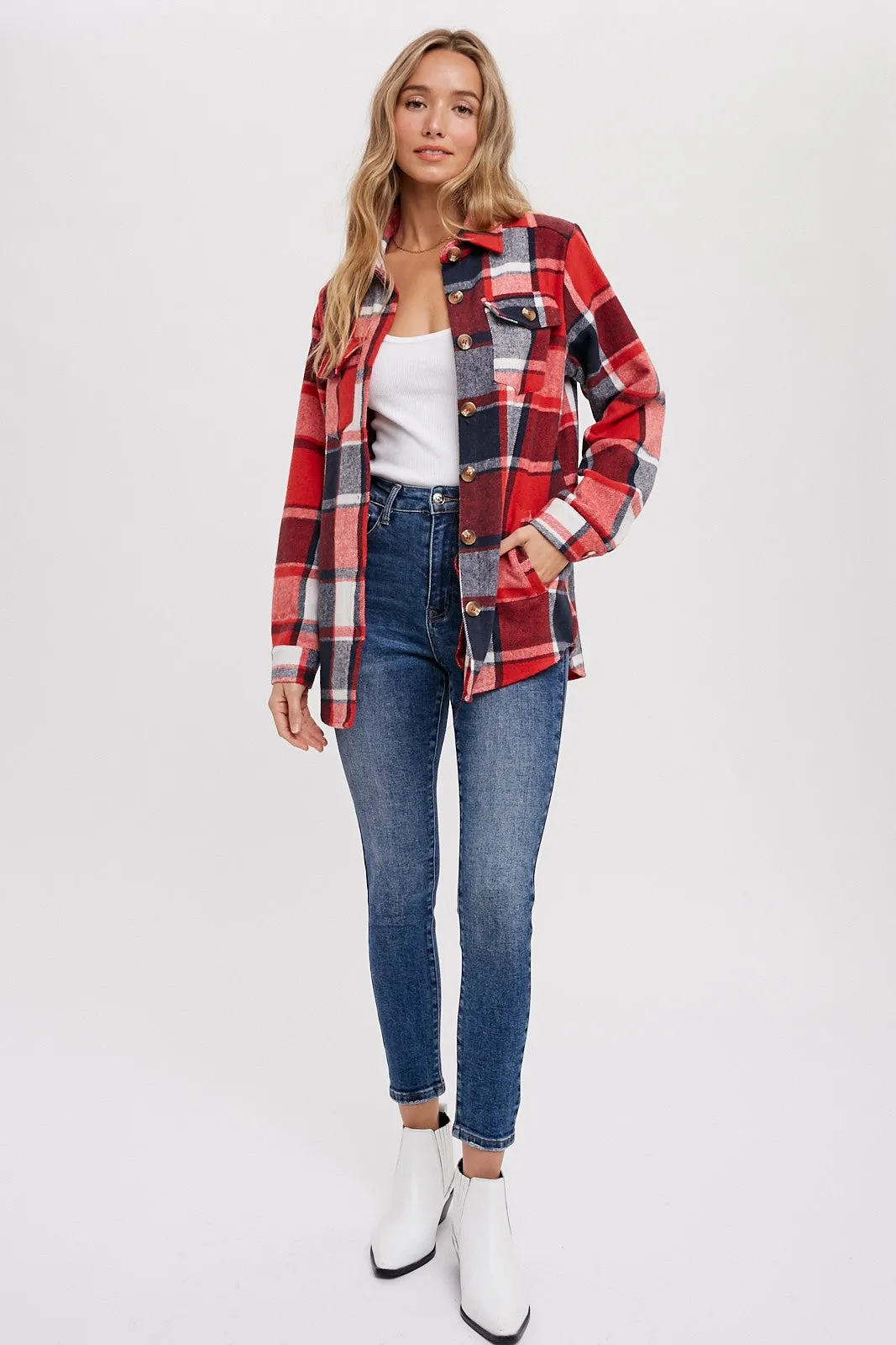 Red Plaid Shirt Jacket sold by Pinkblush product image thumbnail 3