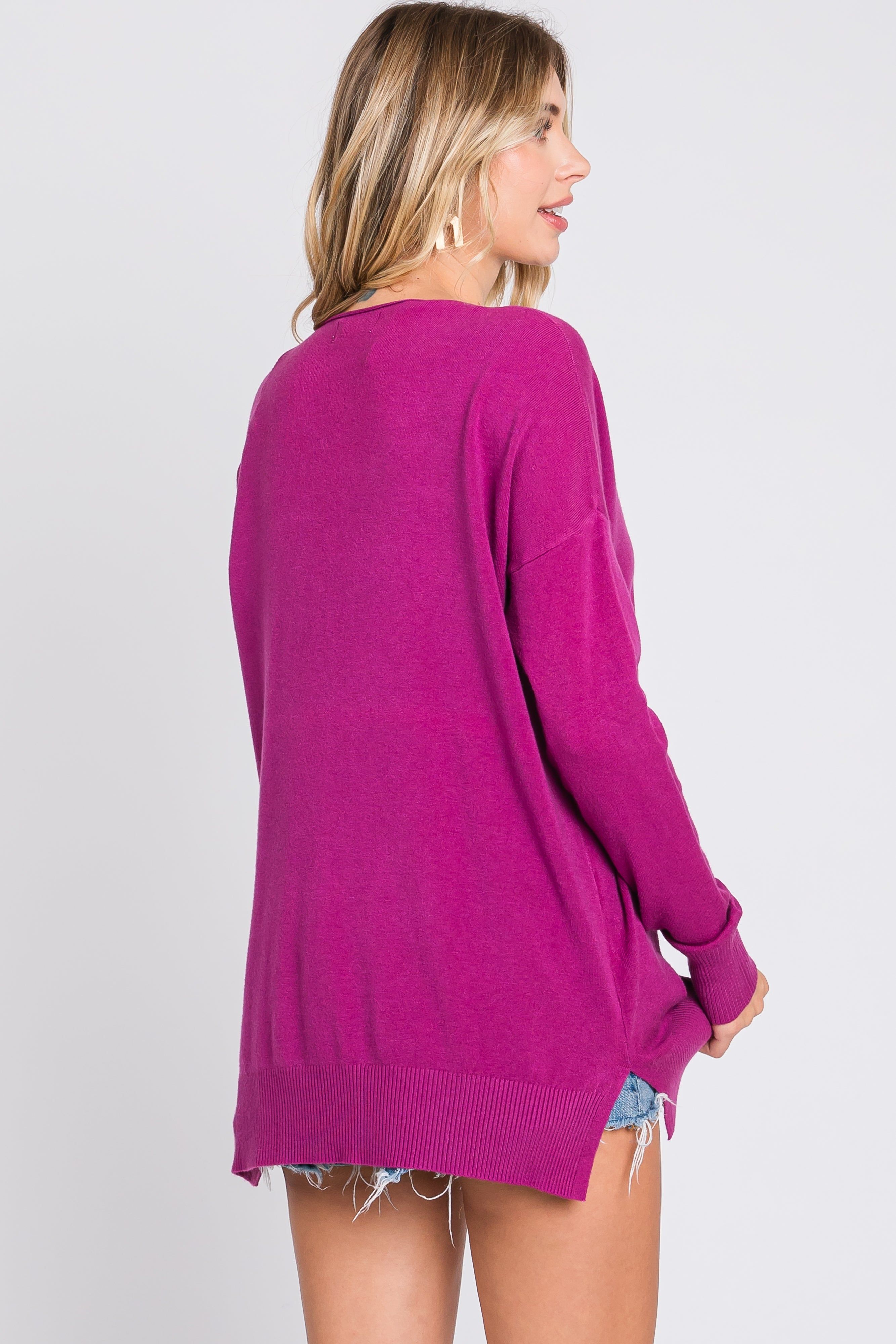 Magenta Long Sleeve Side Slit Sweater sold by Pinkblush product image thumbnail 3