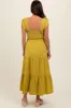 Light Olive Smocked Sleeveless Drawstring Shoulder Tiered Maternity Midi Dress sold by Pinkblush