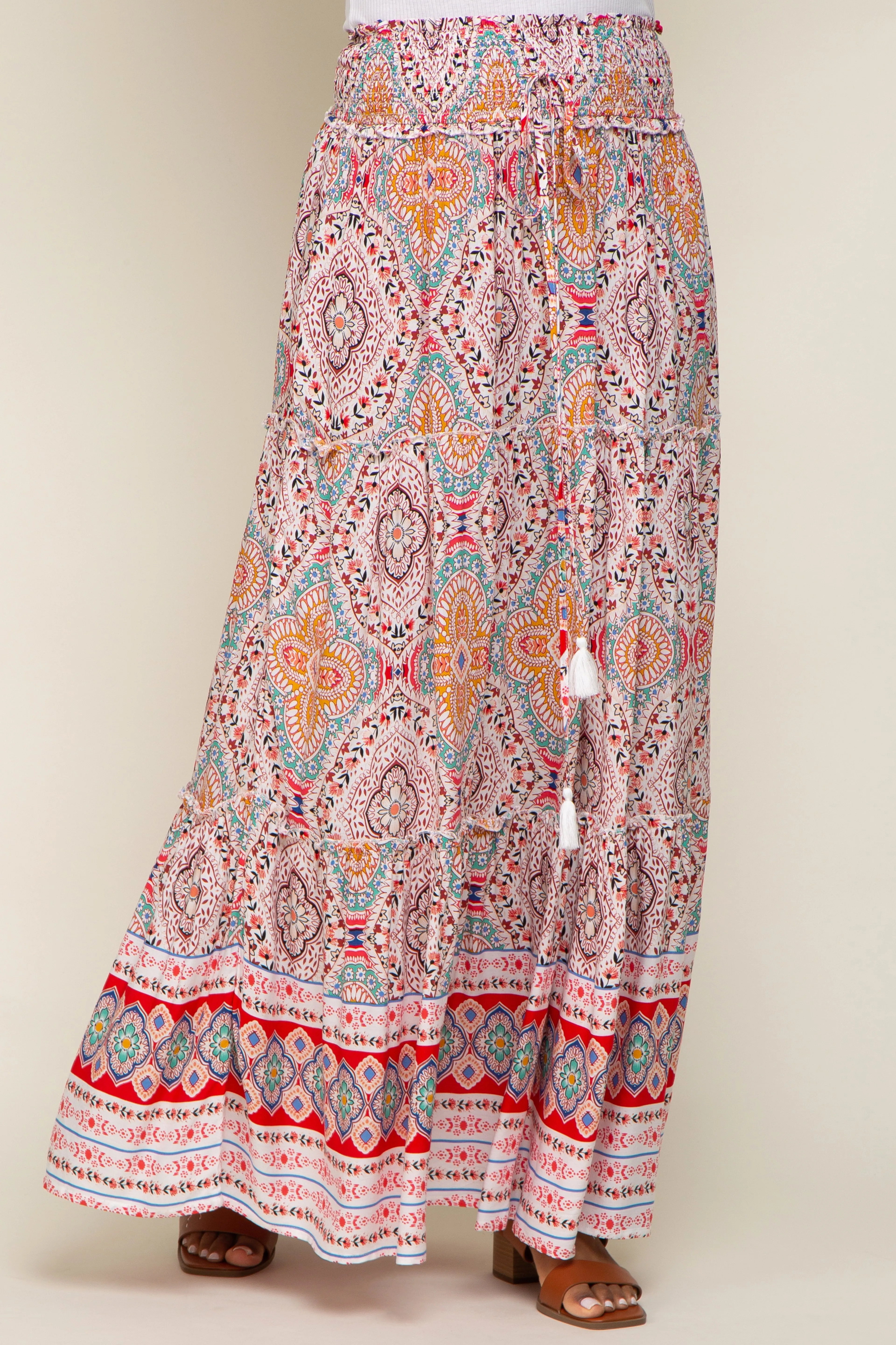 Red Printed Smocked Waist Maxi Skirt sold by Pinkblush product image thumbnail 2