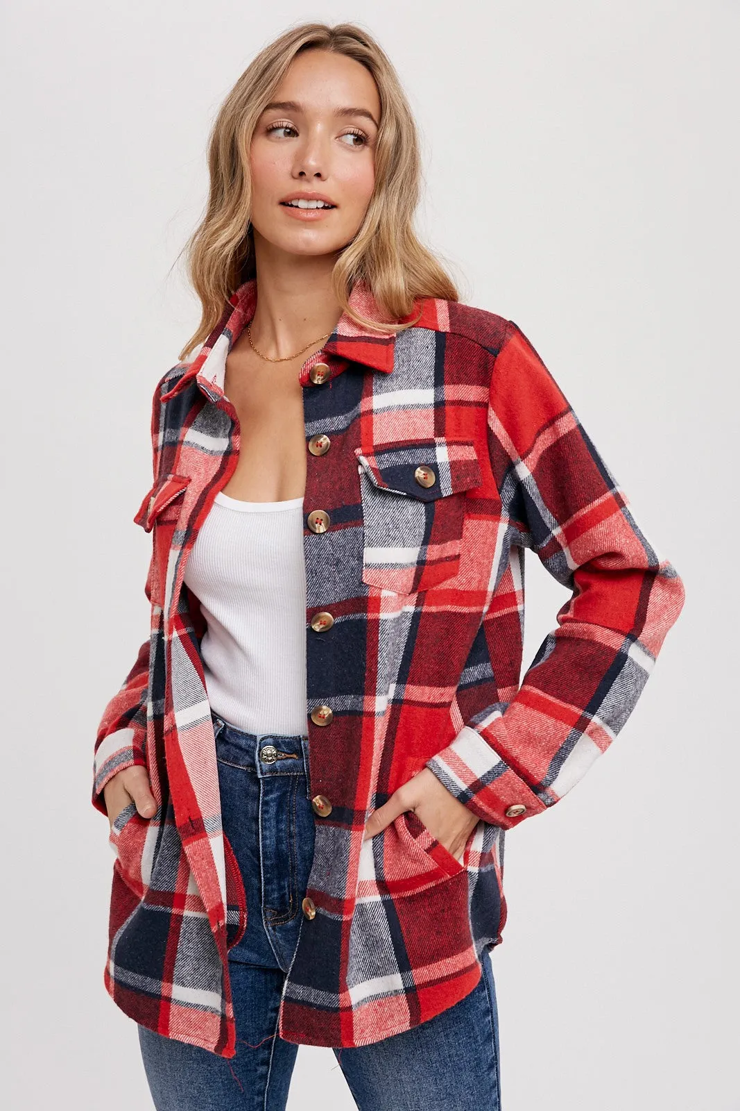 Red Plaid Shirt Jacket sold by Pinkblush