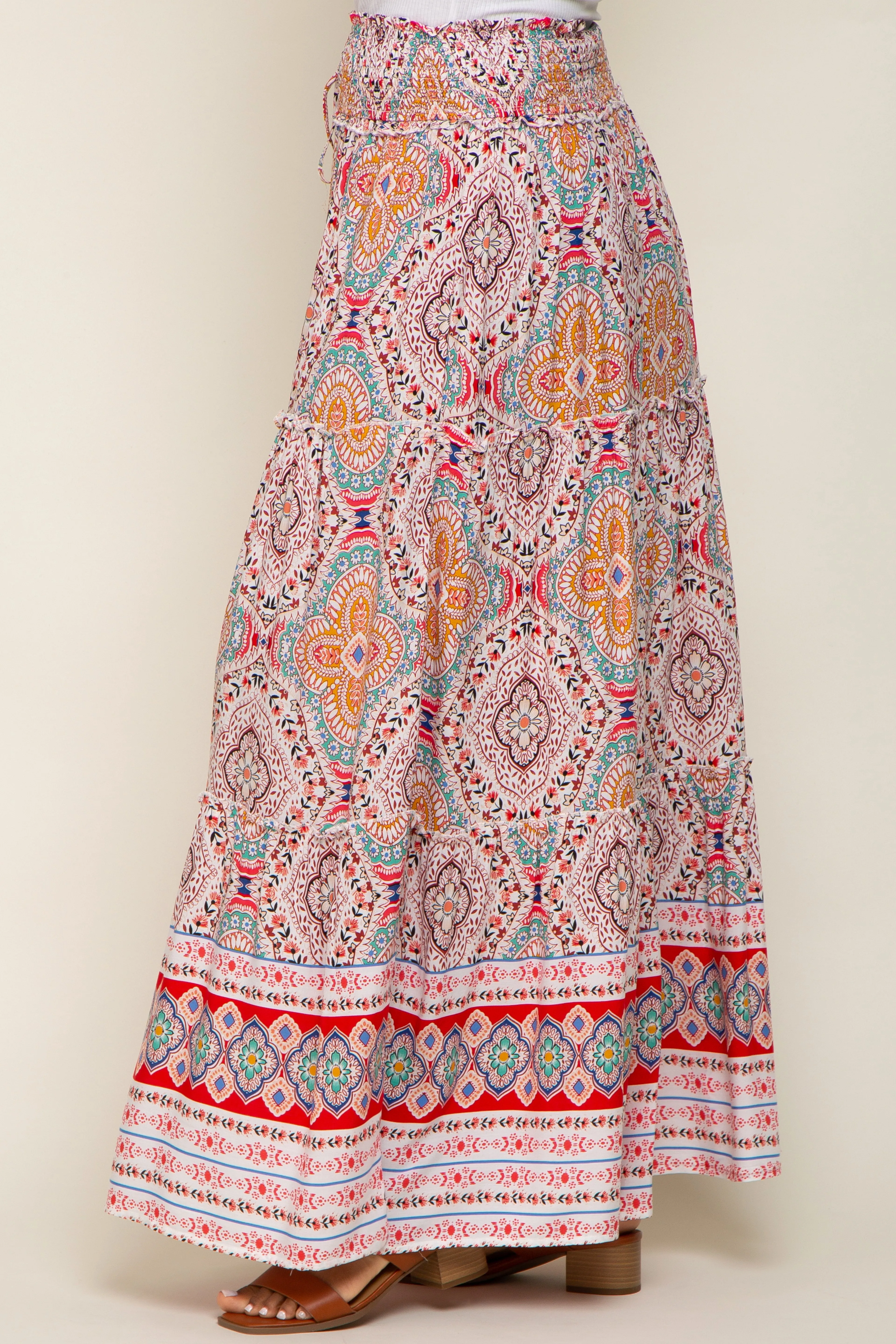 Red Printed Smocked Waist Maxi Skirt sold by Pinkblush product image thumbnail 3