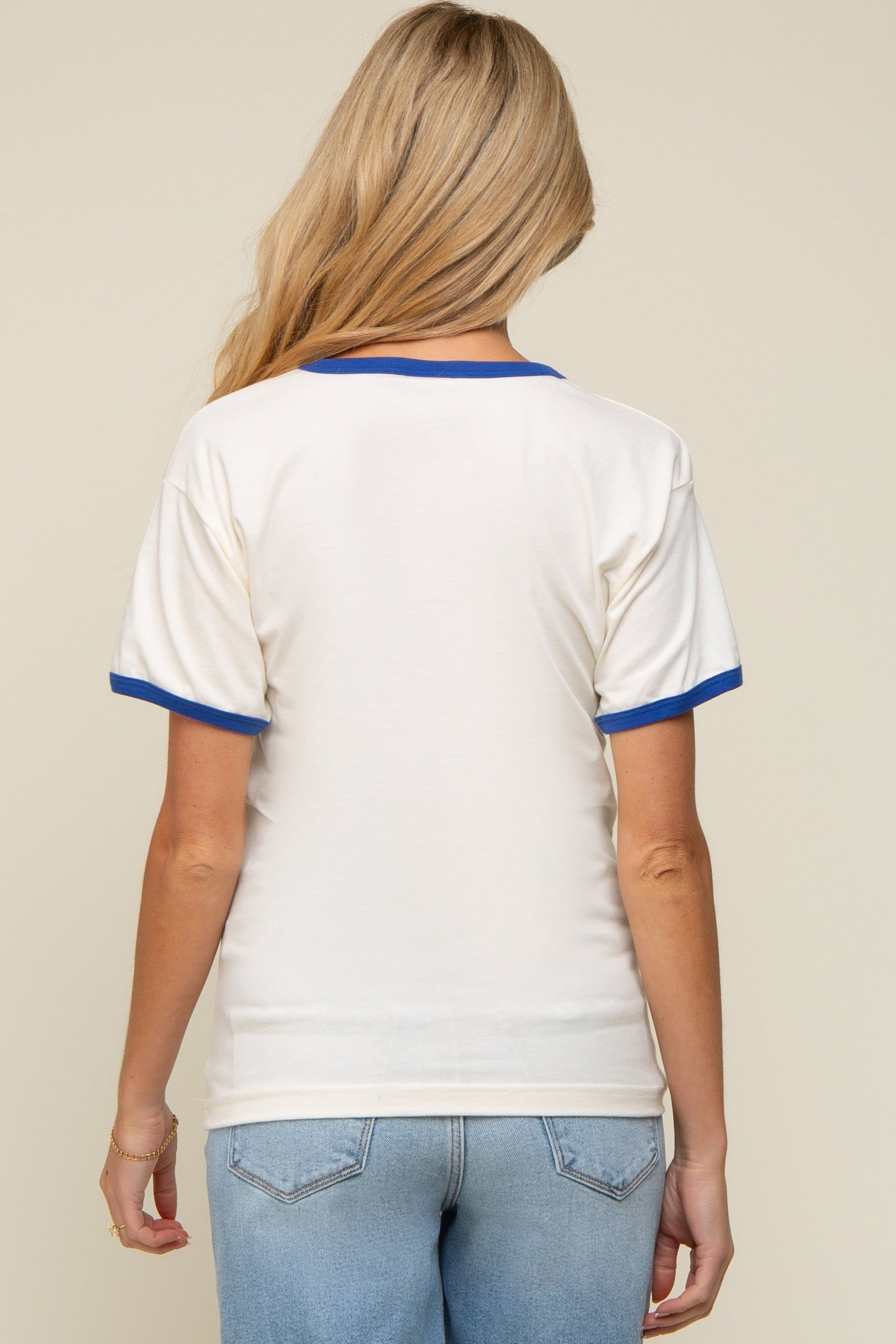 Royal Blue Cream Short Sleeve Maternity Ringer Tee sold by Pinkblush product image thumbnail 4