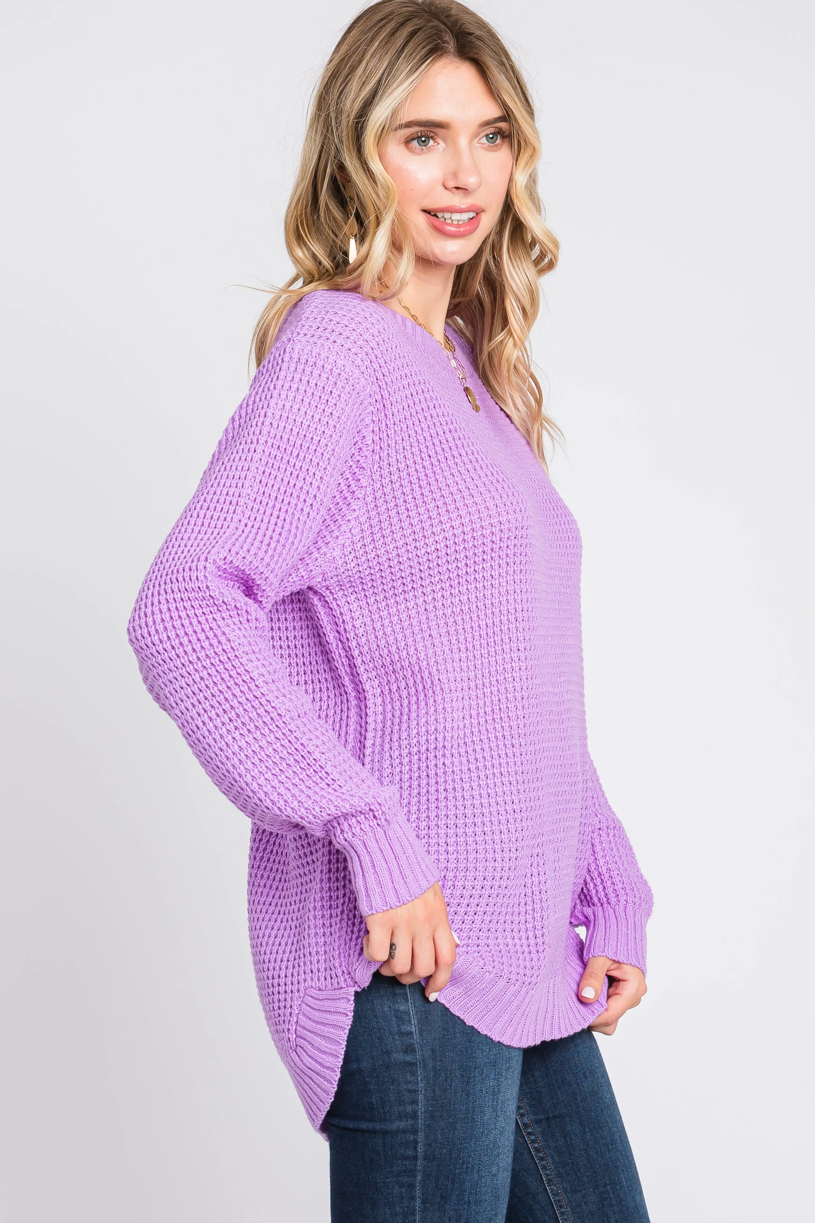 Lavender Waffle Knit Round Hem Sweater sold by Pinkblush product image thumbnail 3