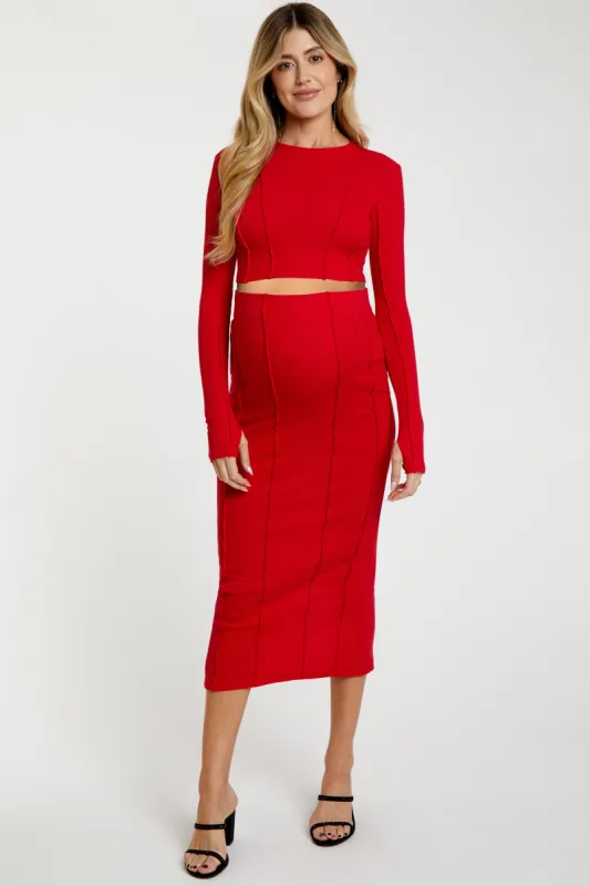 Red Exposed Seams Top and Skirt Maternity Set sold by Pinkblush