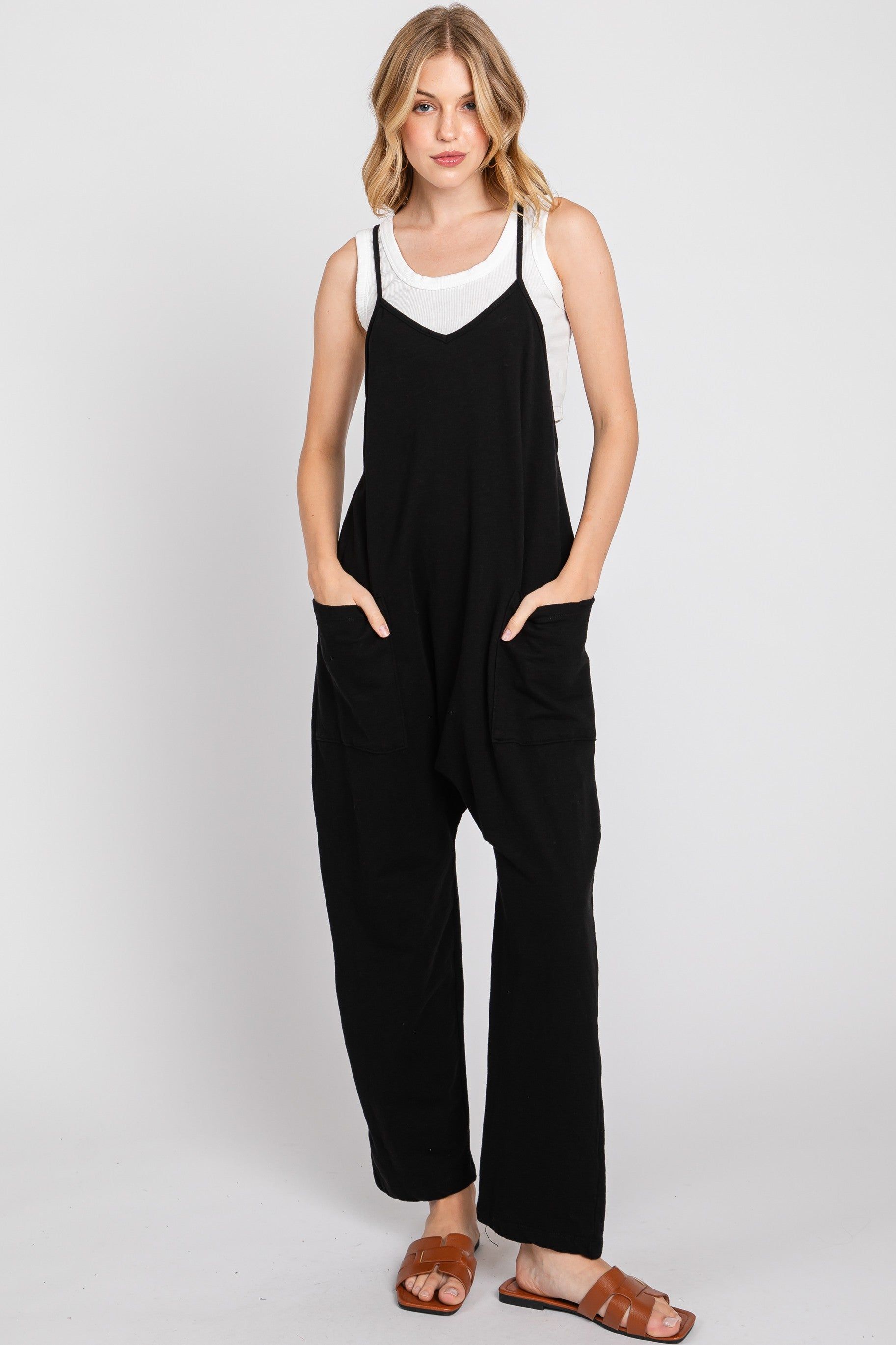 Black Knit Front Pocket Maternity Overall sold by Pinkblush product image thumbnail 3