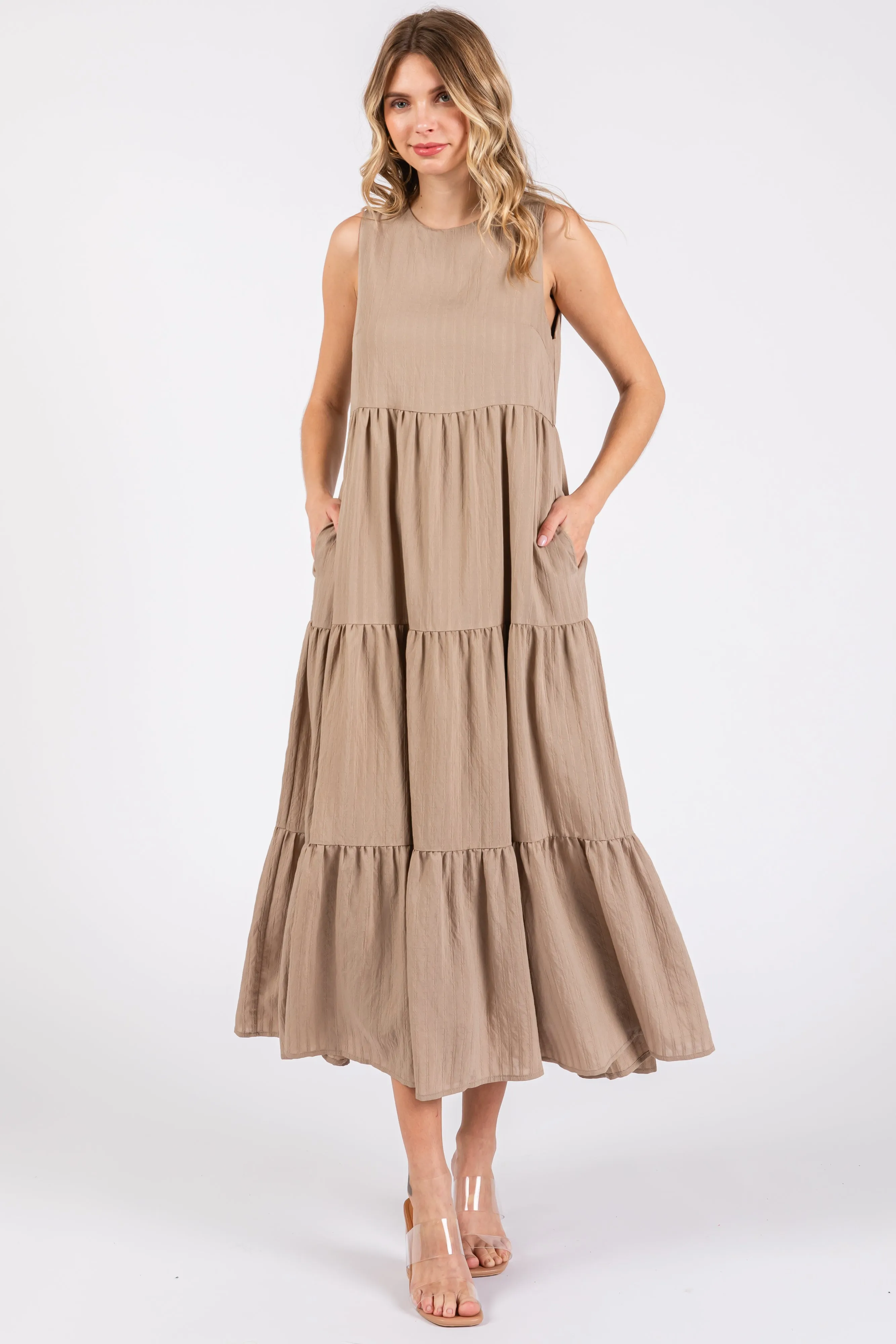 Mocha Sleeveless Tiered Maxi Dress sold by Pinkblush product image thumbnail 2
