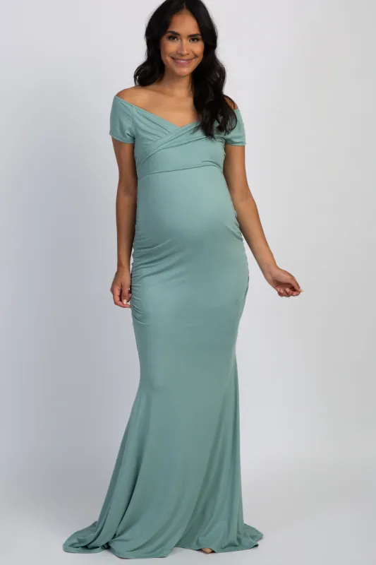 PinkBlush Mint Off Shoulder Wrap Maternity Photoshoot Gown/Dress sold by Pinkblush