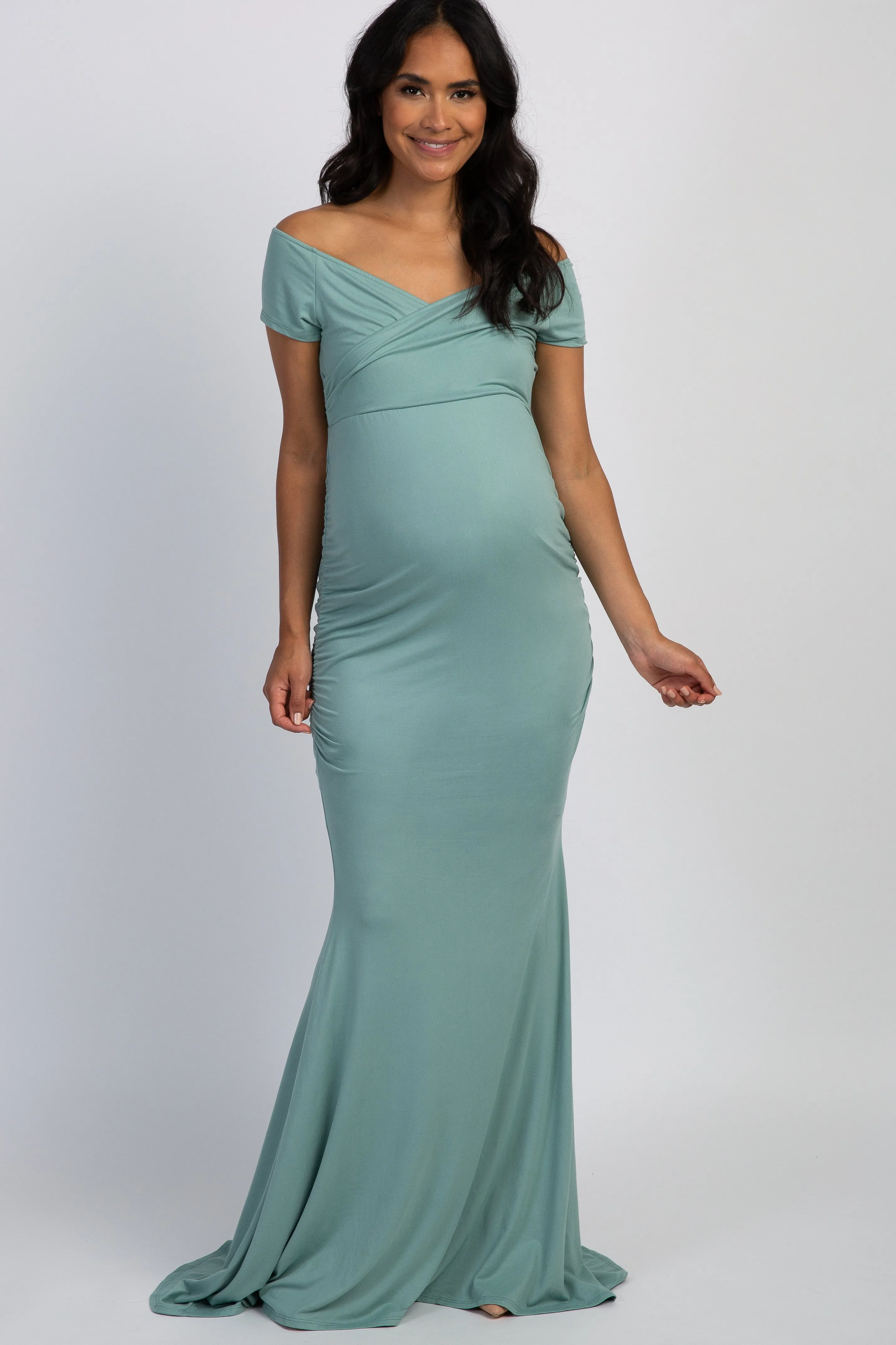 PinkBlush Mint Off Shoulder Wrap Maternity Photoshoot Gown/Dress sold by Pinkblush