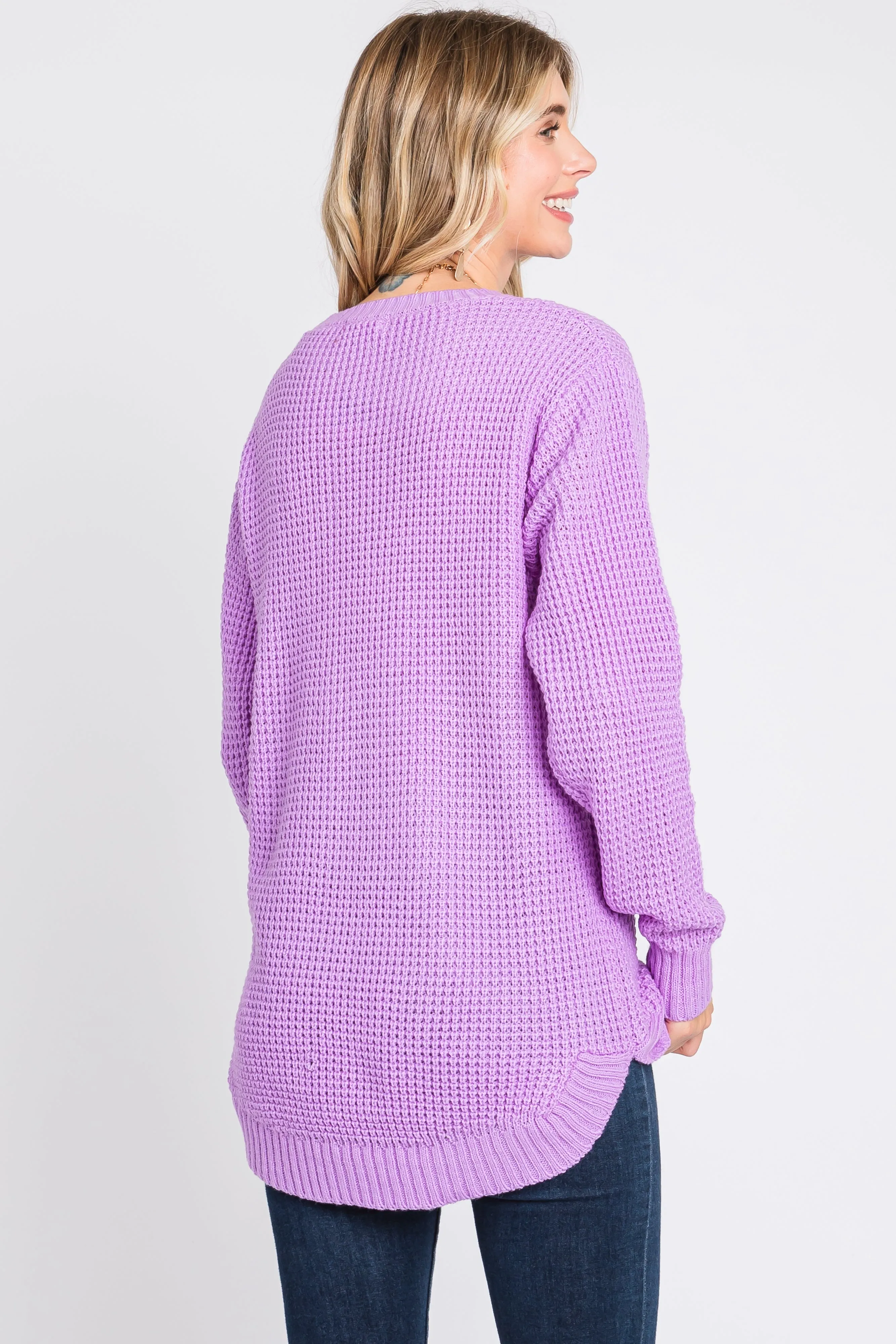 Lavender Waffle Knit Round Hem Sweater sold by Pinkblush product image thumbnail 4