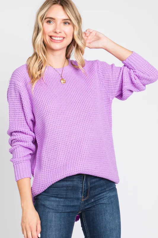 Lavender Waffle Knit Round Hem Sweater sold by Pinkblush