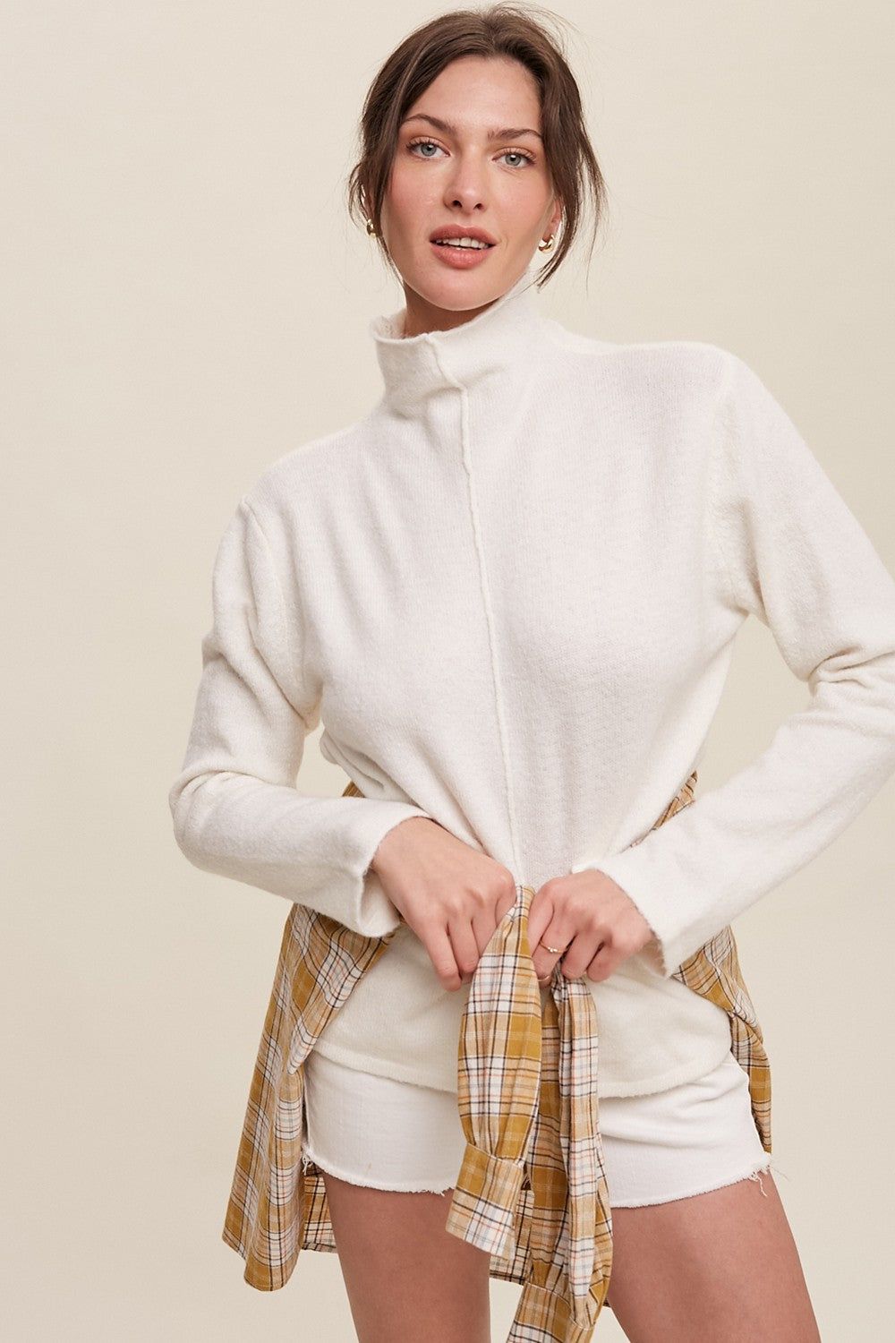 Cream Ultra Soft Mock Neck Sweater sold by Pinkblush product image thumbnail 2