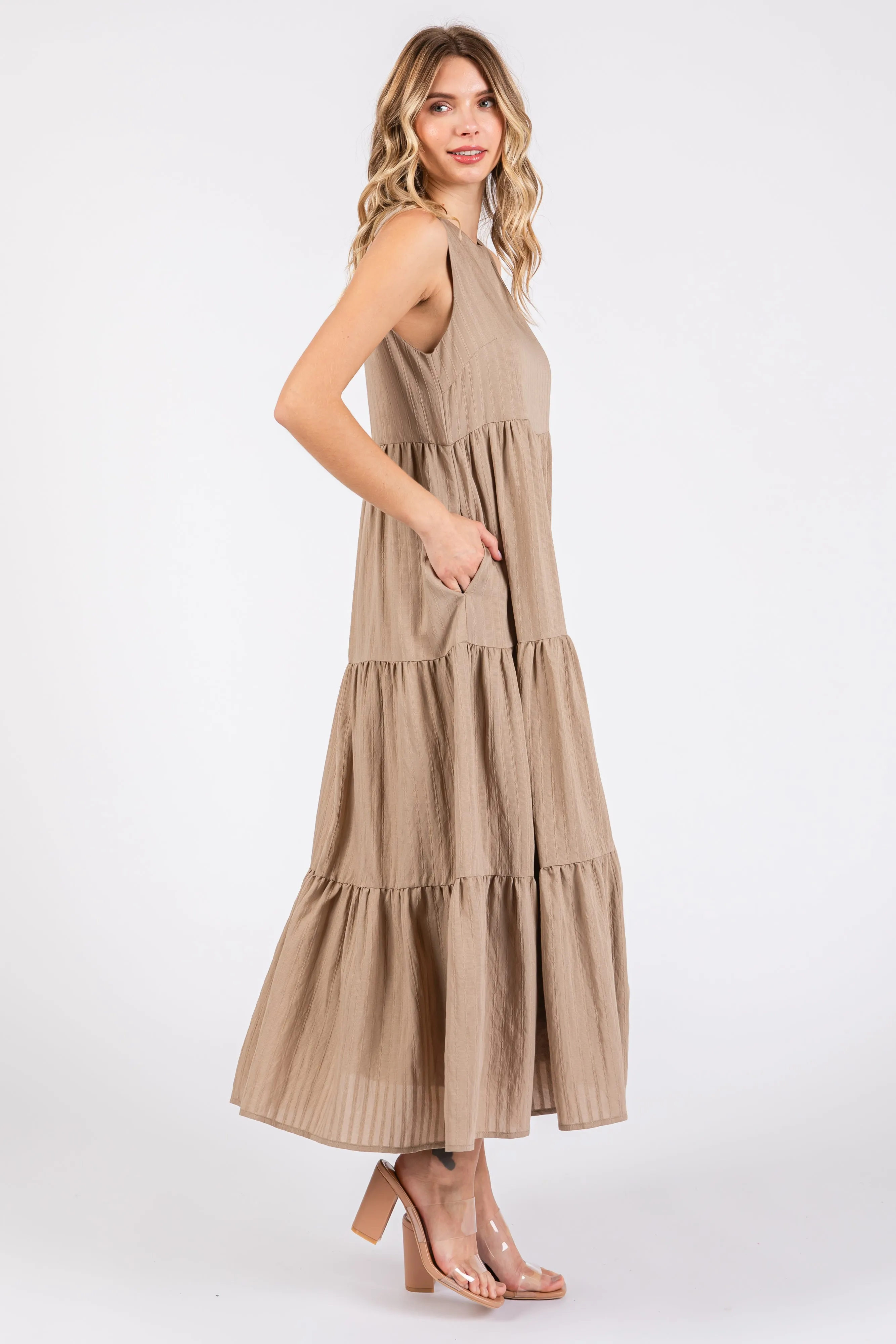 Mocha Sleeveless Tiered Maxi Dress sold by Pinkblush product image thumbnail 3
