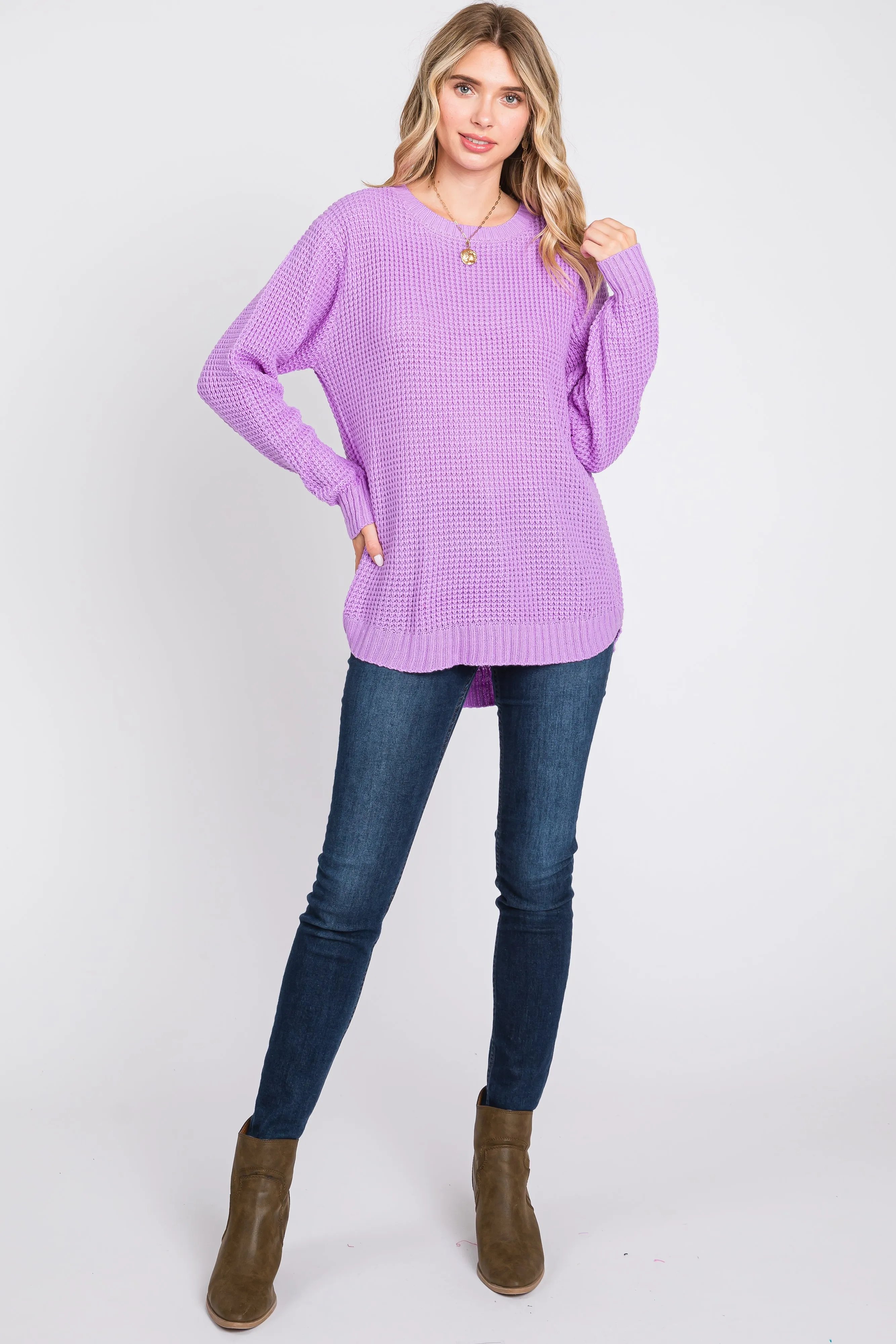 Lavender Waffle Knit Round Hem Sweater sold by Pinkblush product image thumbnail 5