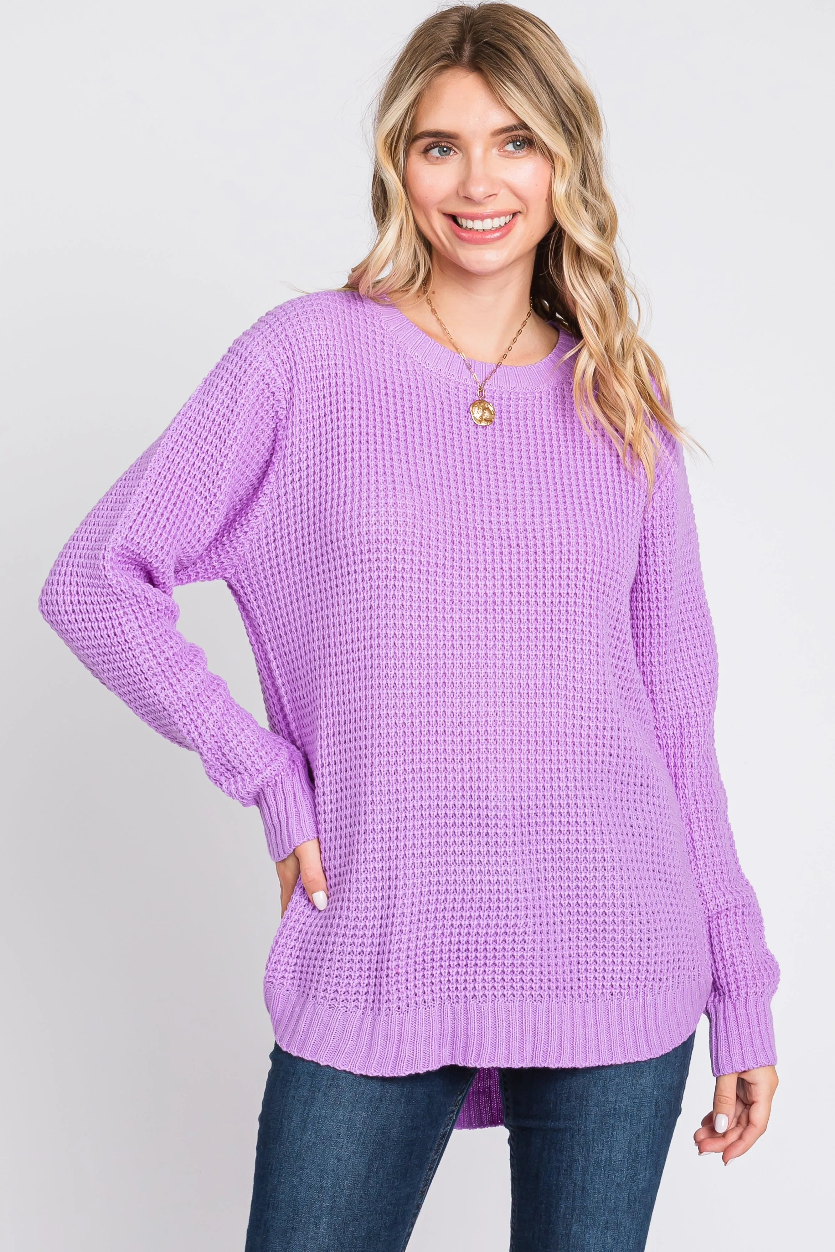Lavender Waffle Knit Round Hem Sweater sold by Pinkblush product image thumbnail 2
