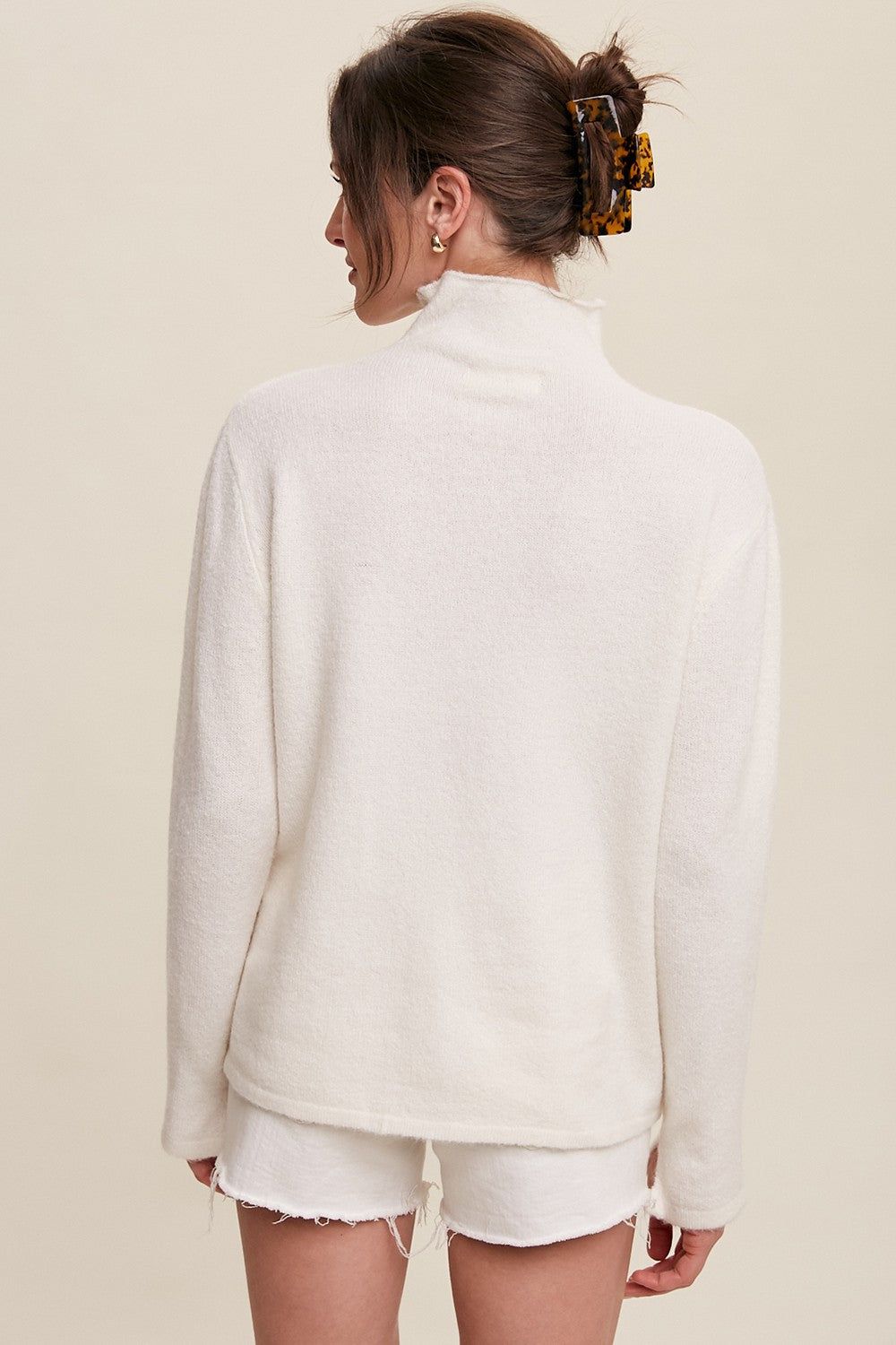 Cream Ultra Soft Mock Neck Sweater sold by Pinkblush product image thumbnail 3