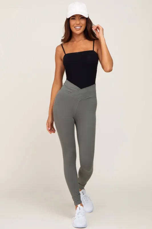 Light Olive Crossover Waist Leggings sold by Pinkblush