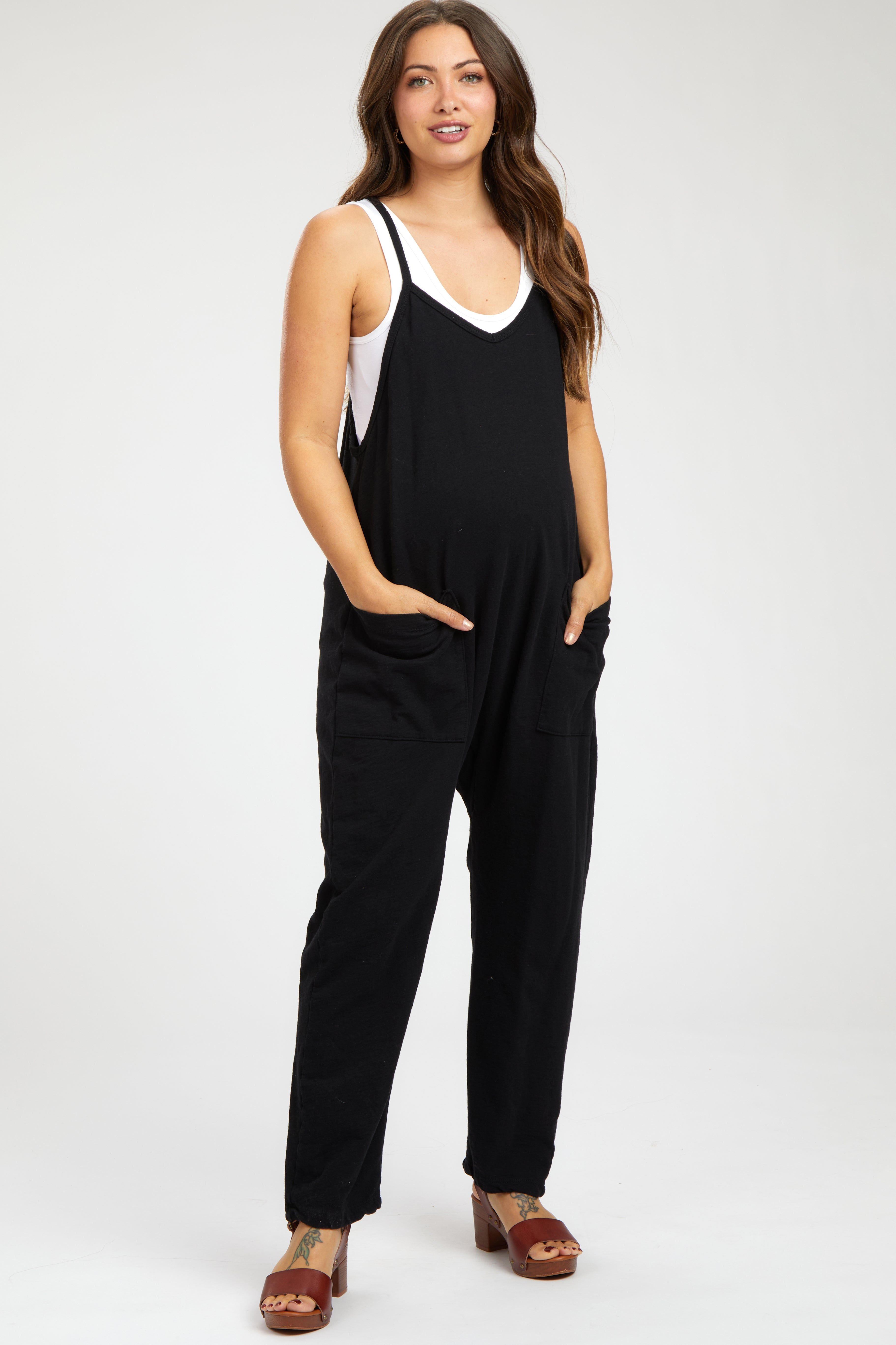 Black Knit Front Pocket Maternity Overall sold by Pinkblush product image thumbnail 2