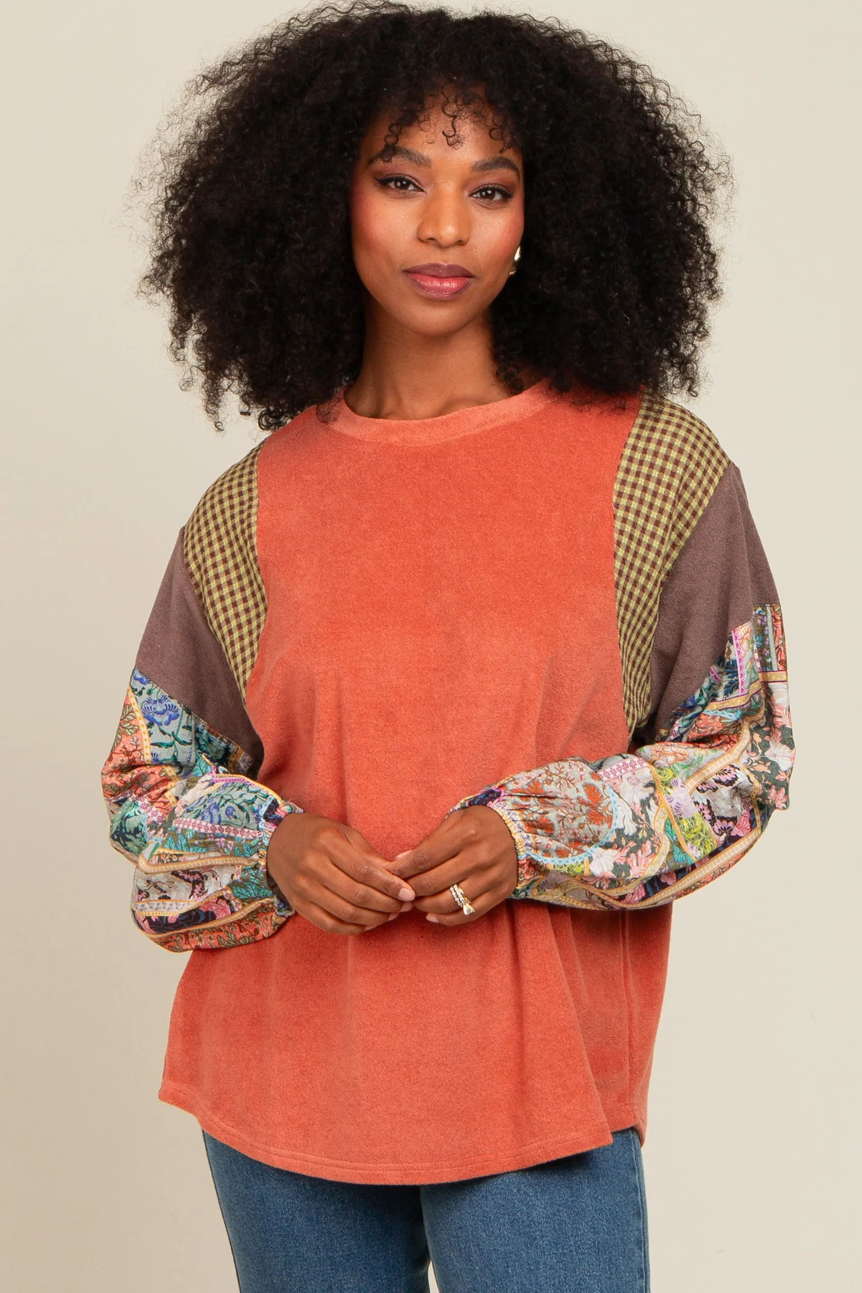 Rust Mixed Print Bubble Sleeve Top sold by Pinkblush product image thumbnail 2