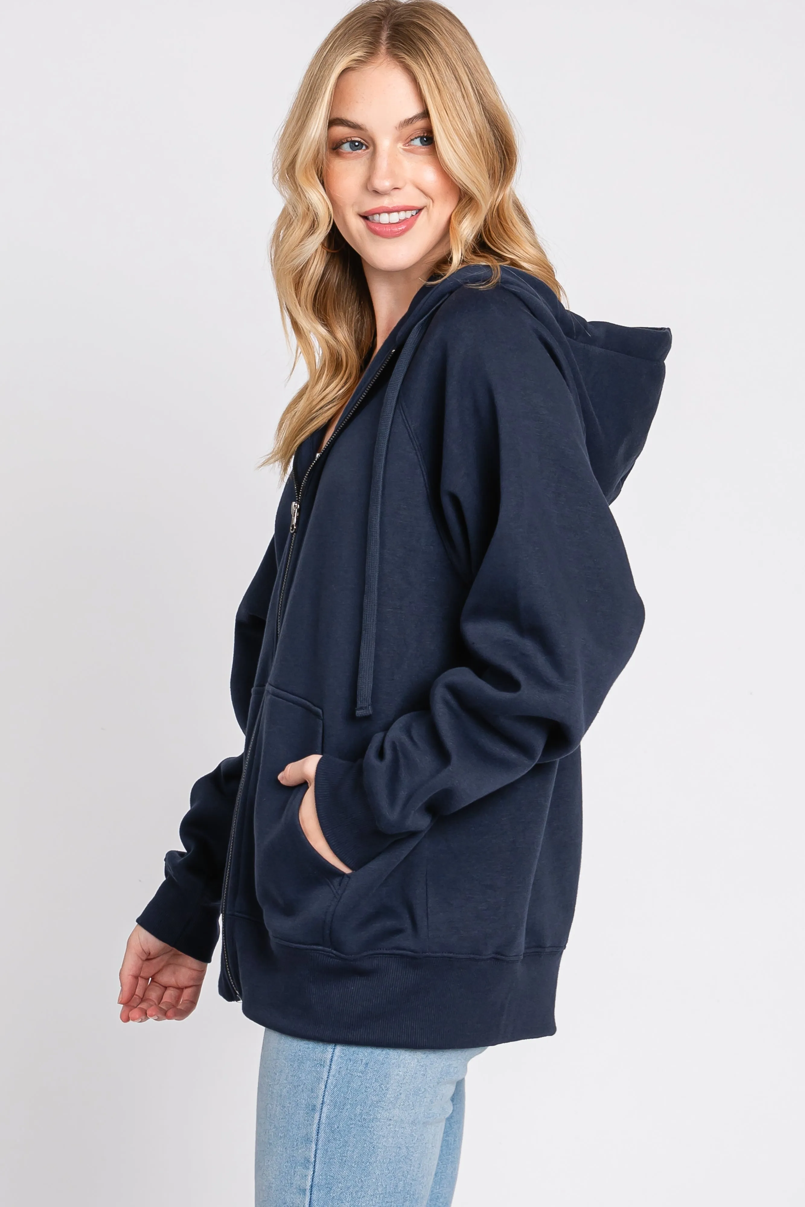 Navy Front Zipper Hooded Sweater sold by Pinkblush product image thumbnail 2