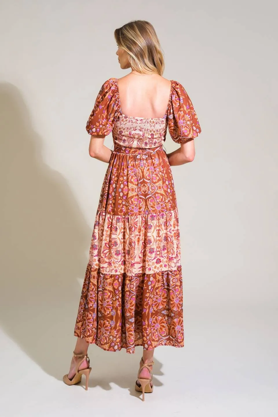 Taupe Brown Floral Colorblock Midi Dress sold by Pinkblush product image thumbnail 5