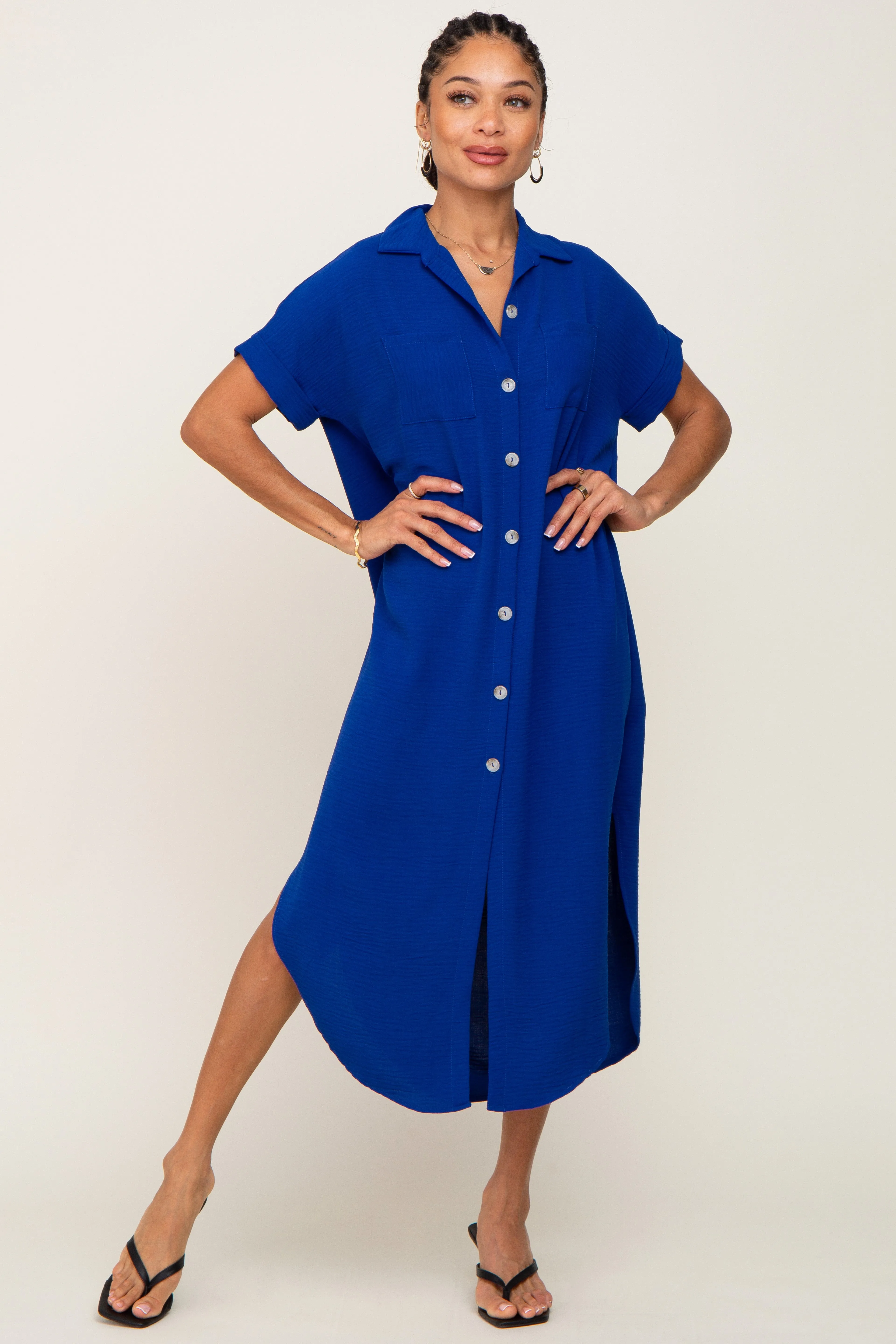 Royal Blue Button Down Hi Low Maxi Dress sold by Pinkblush product image thumbnail 4