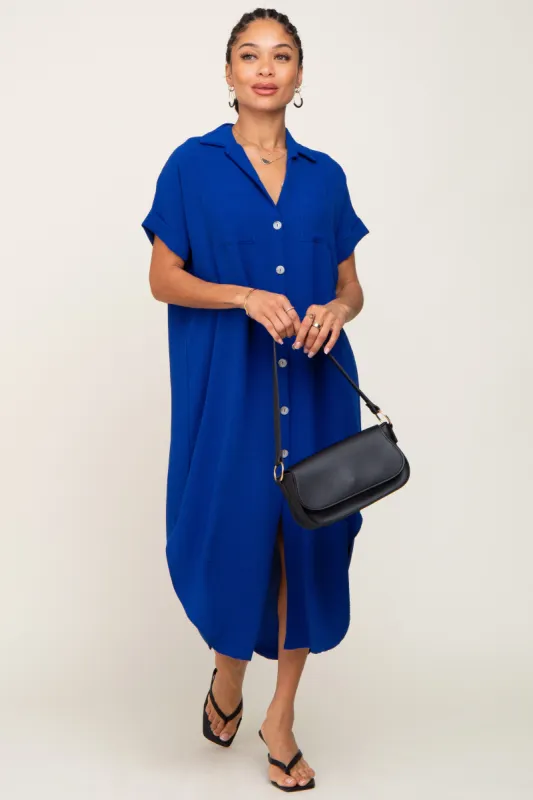 Royal Blue Button Down Hi Low Maxi Dress sold by Pinkblush