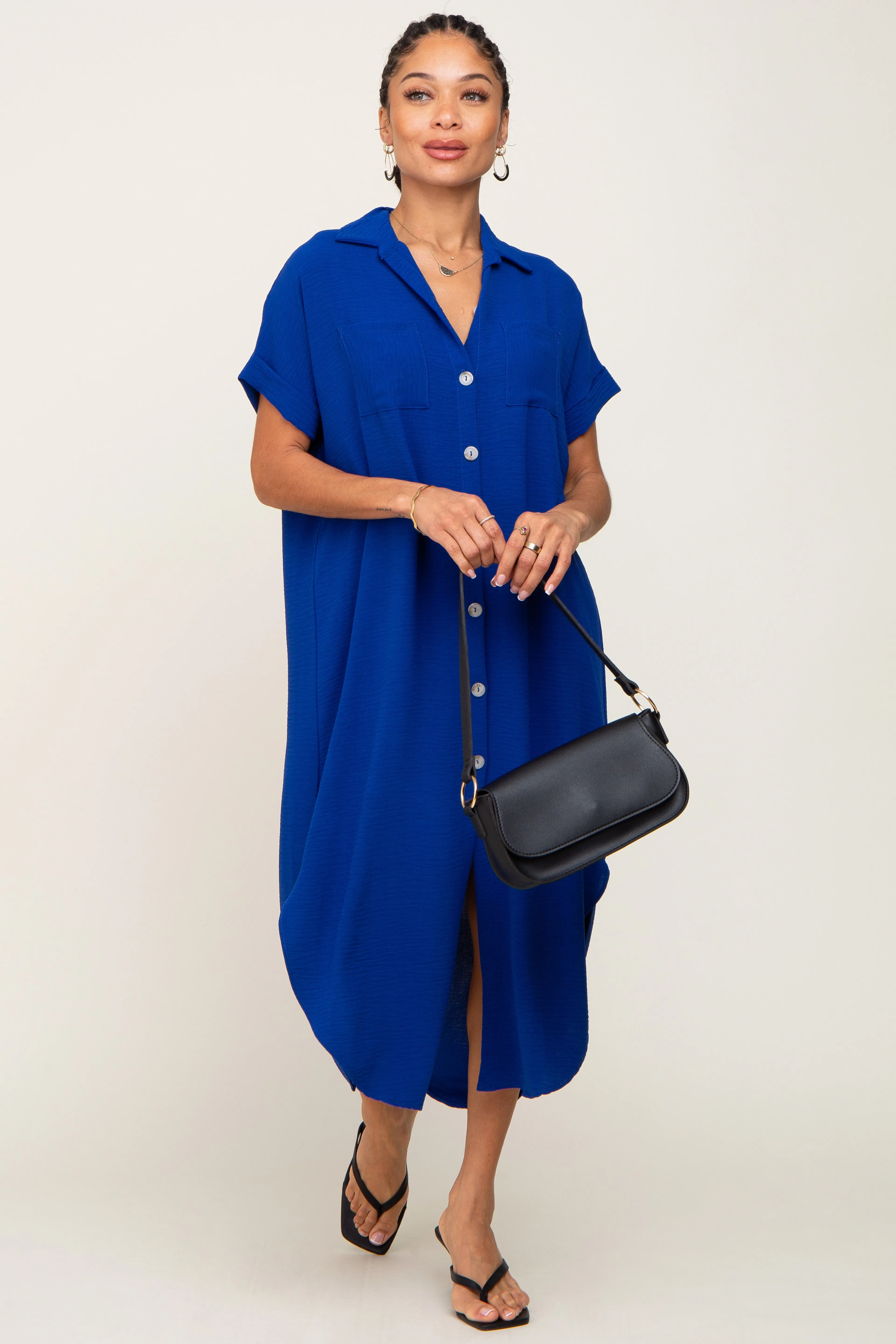 Royal Blue Button Down Hi Low Maxi Dress sold by Pinkblush