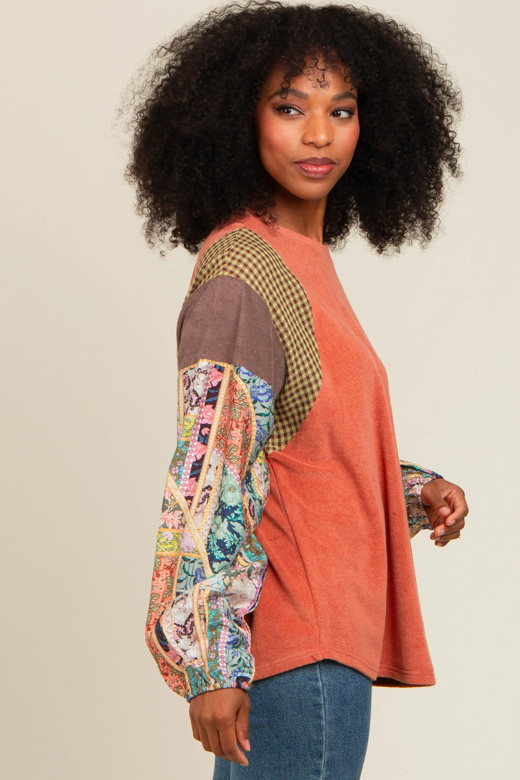 Rust Mixed Print Bubble Sleeve Top sold by Pinkblush product image thumbnail 3