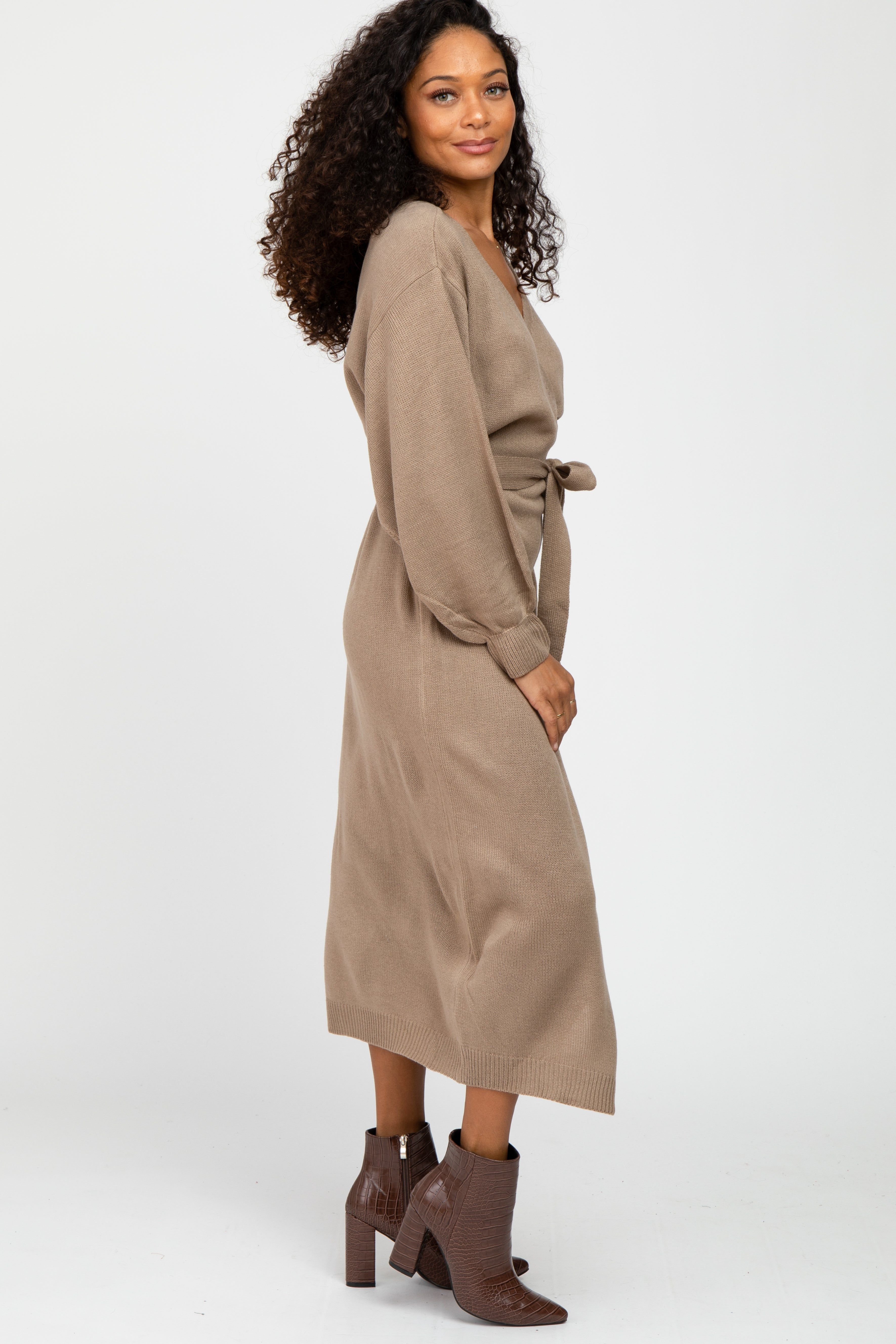 Mocha Wrap Sweater Knit Midi Dress sold by Pinkblush product image thumbnail 3