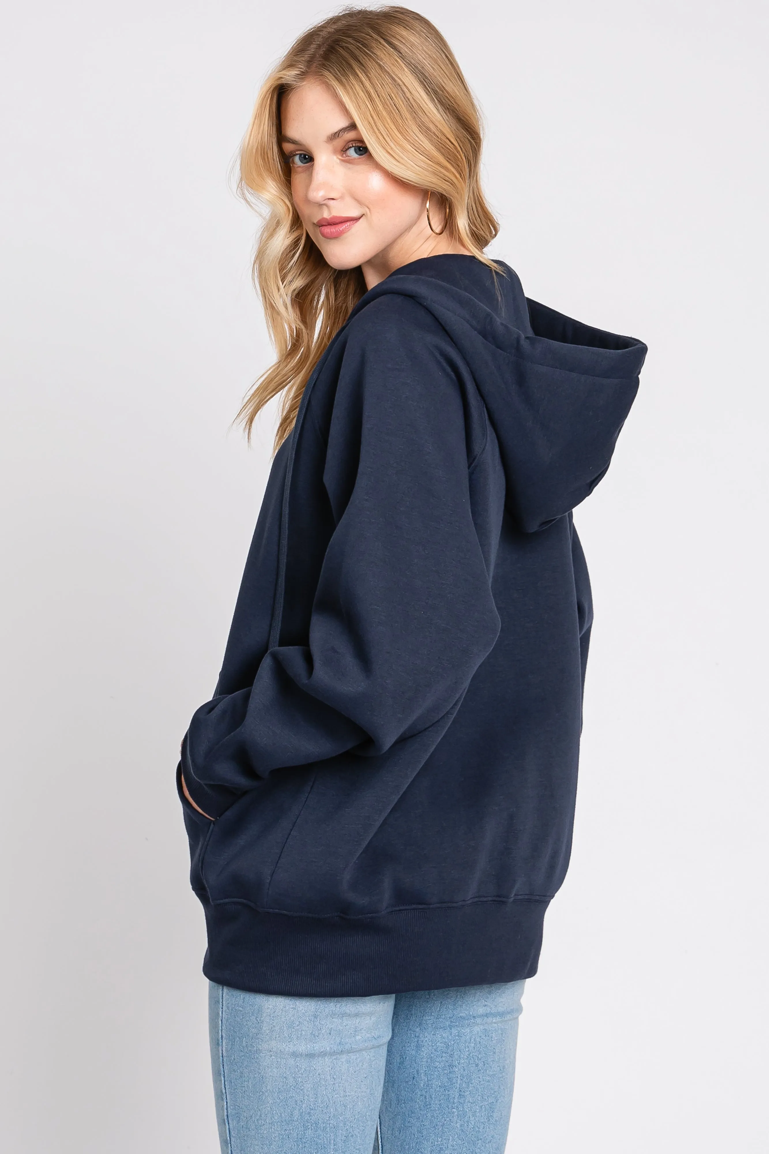 Navy Front Zipper Hooded Sweater sold by Pinkblush product image thumbnail 3