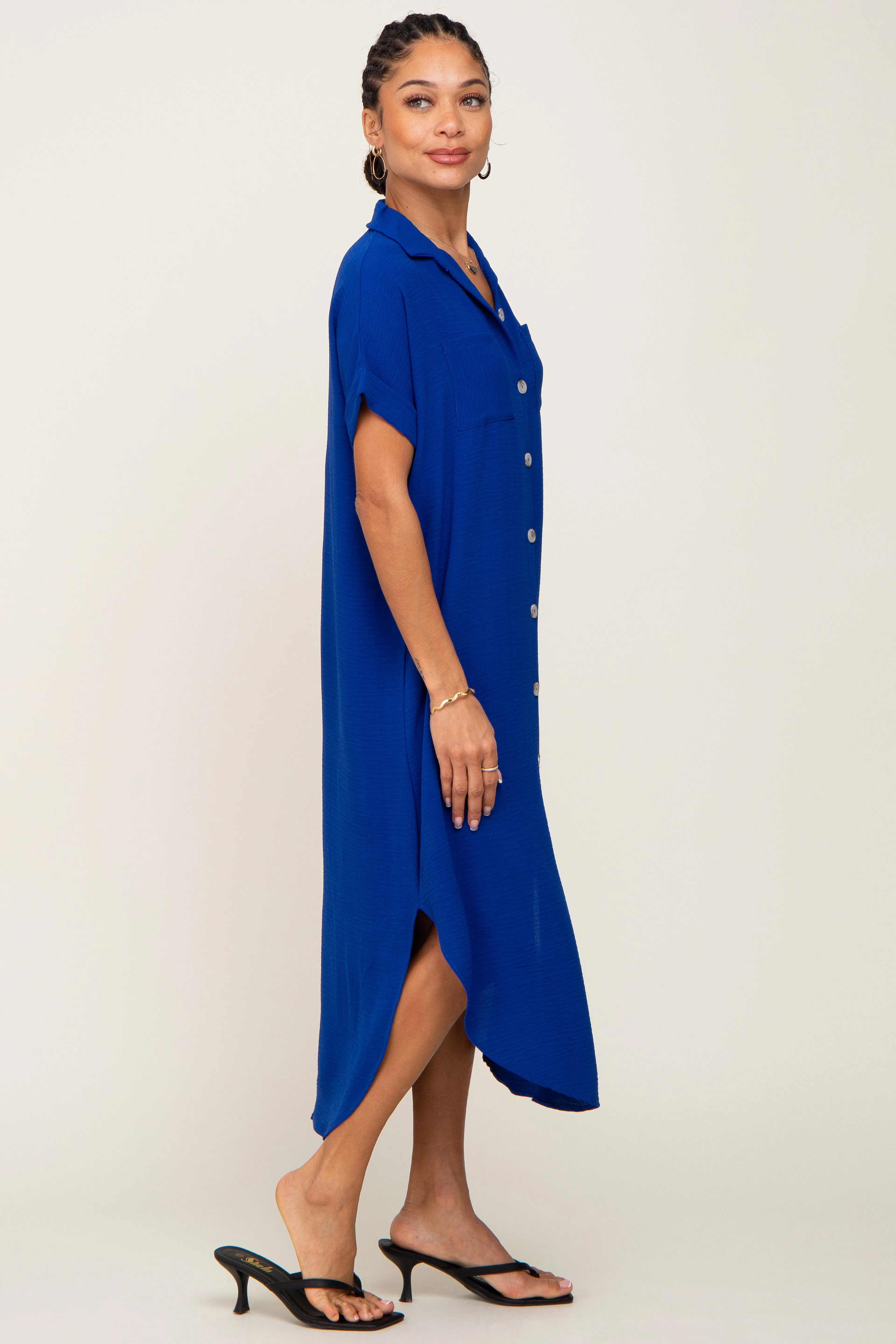 Royal Blue Button Down Hi Low Maxi Dress sold by Pinkblush product image thumbnail 2